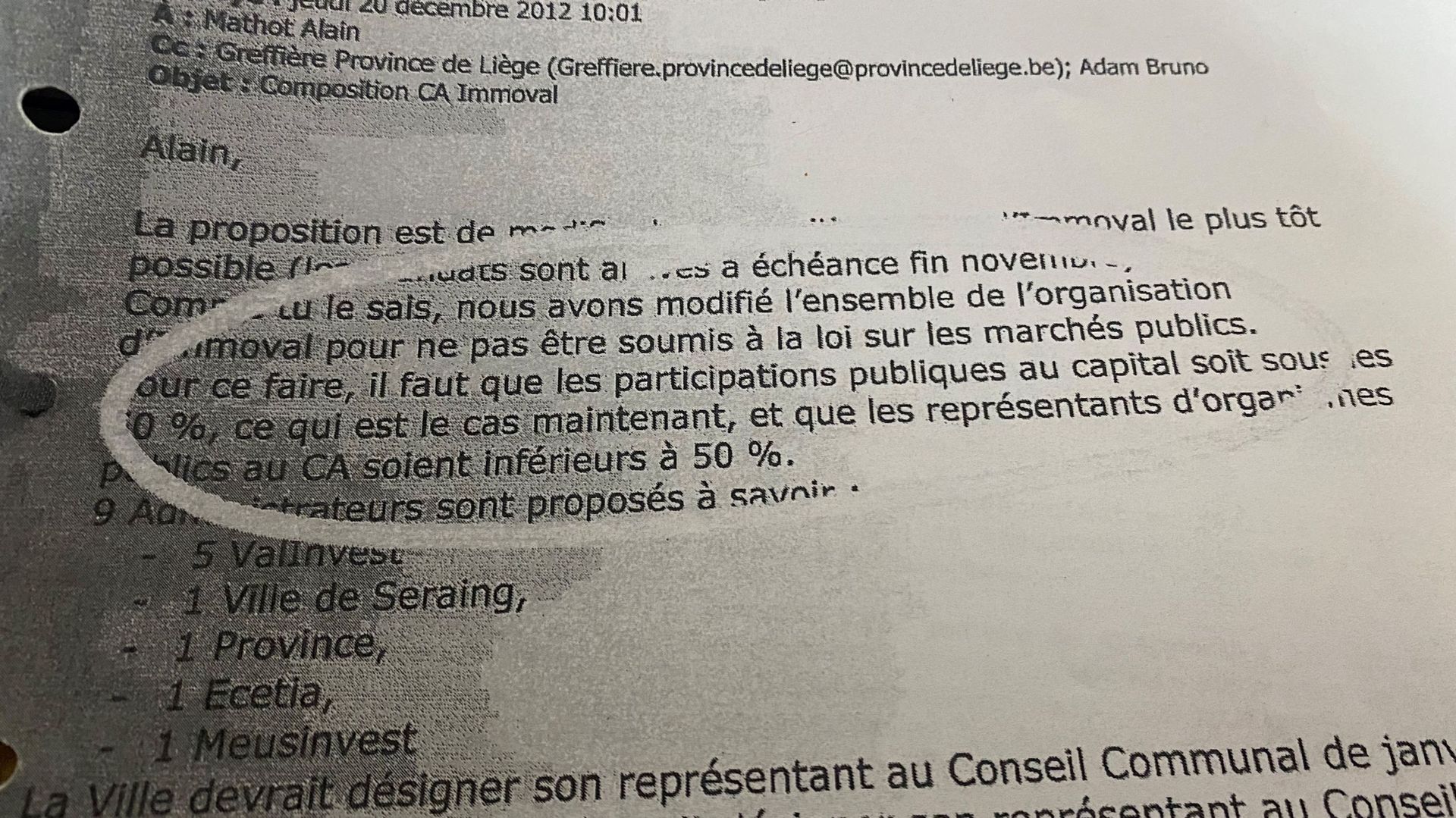 Le courriel de Jean-Luc Pluymers à Alain Mathot en décembre 