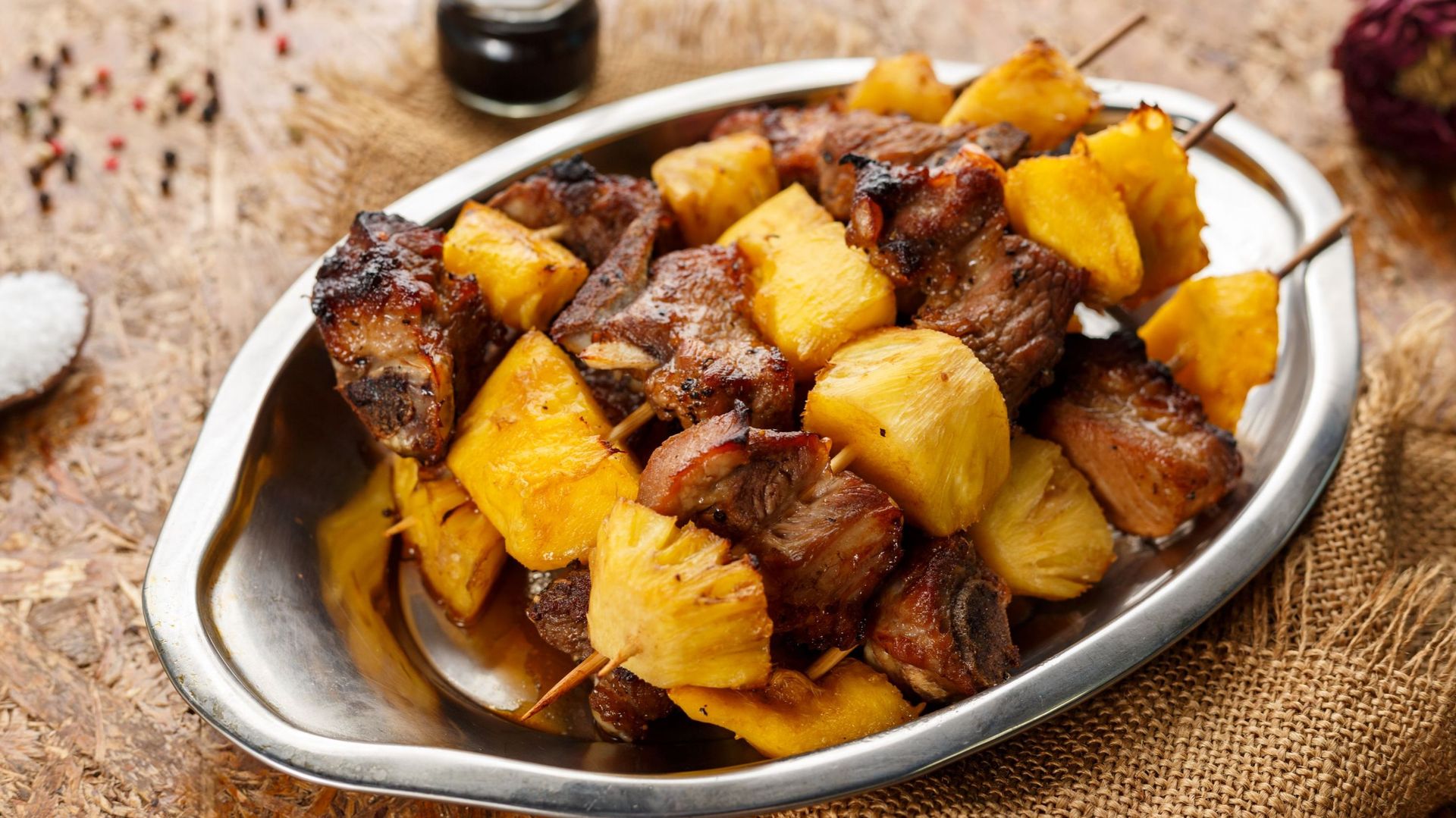 meat kebabs with pineapple