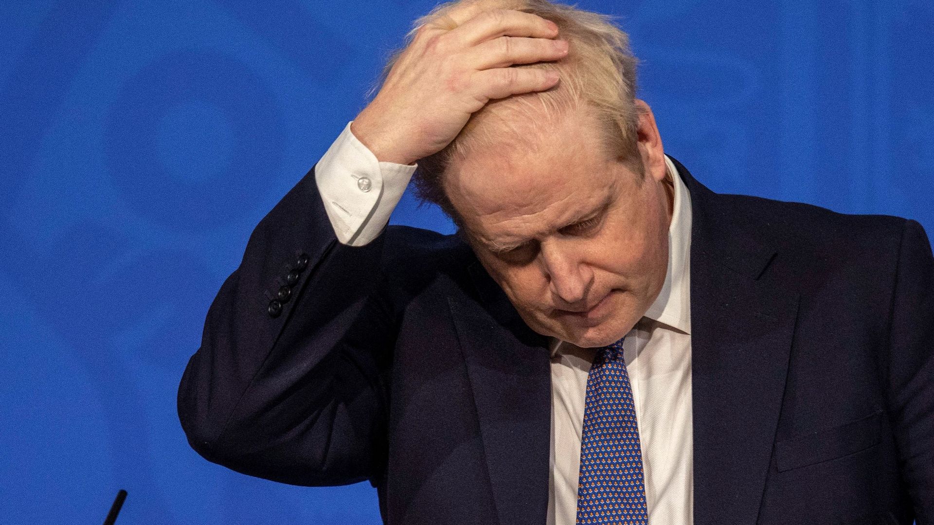 Le Premier ministre britannique, Boris Johnson lors d'un conférence de presse virtuelle mettant à jour les règles liées à la pandémie de Covid-19 au Royaume-Uni.