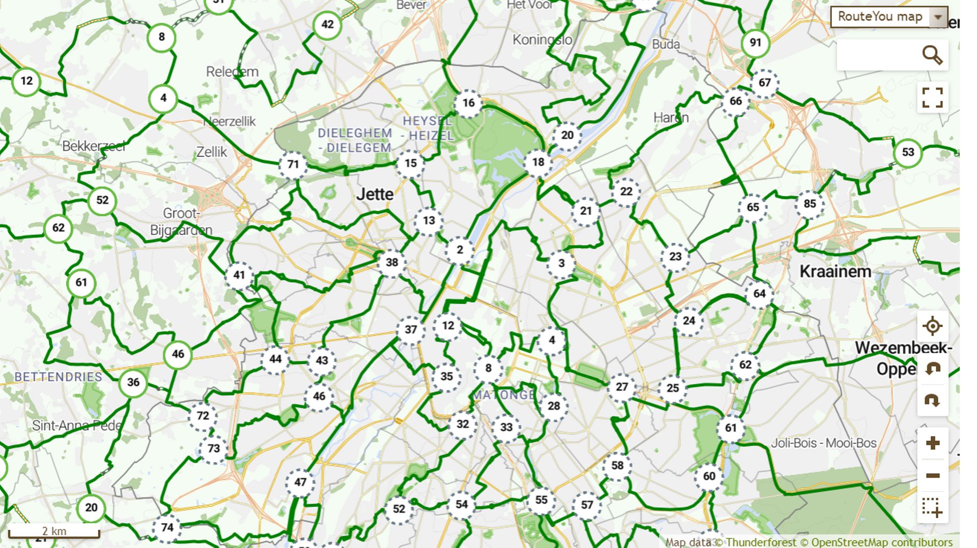 Un total de 252 km d'itinéraires cyclables sous forme points-nœuds numériques à Bruxelles