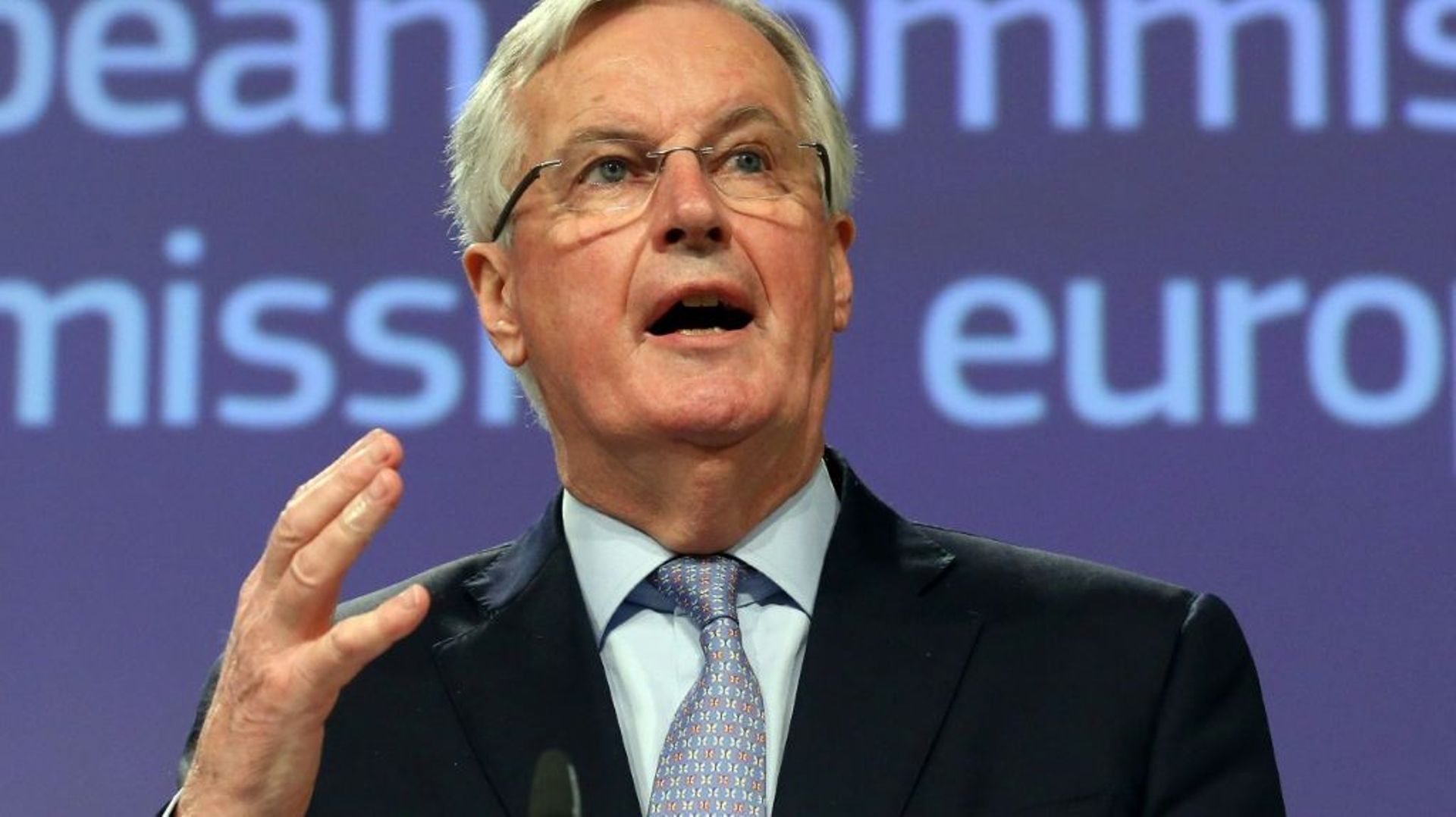 Michel Barnier lors d'une conférence de presse à Bruxelles le 5 mars 2020