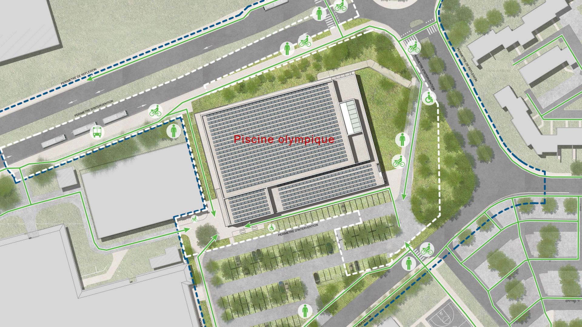La future piscine sera située à l'entrée du quartier de l'Hocaille, au bord du boulevard de Lauzelle.