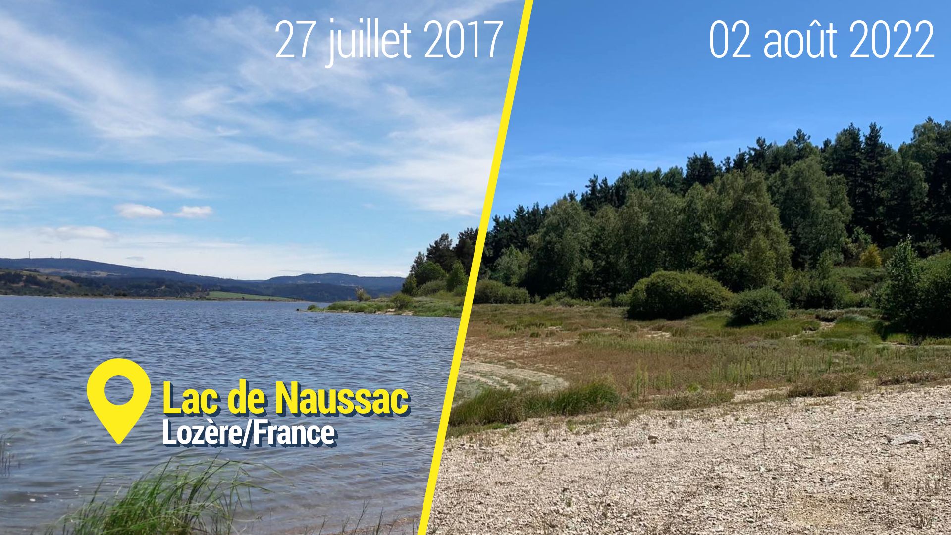 Le Lac de Naussac (Lorèze) photographié par une vacancière belge à cinq ans d’intervalle.