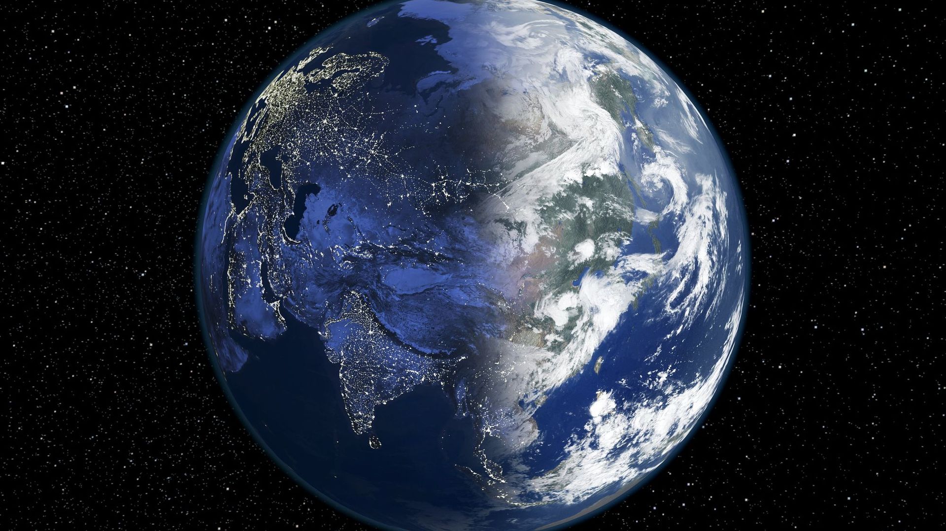 Vue du Soleil, lors des deux équinoxes, la Planète bleue apparaît éclairée de façon égale dans ses deux hémisphères.
