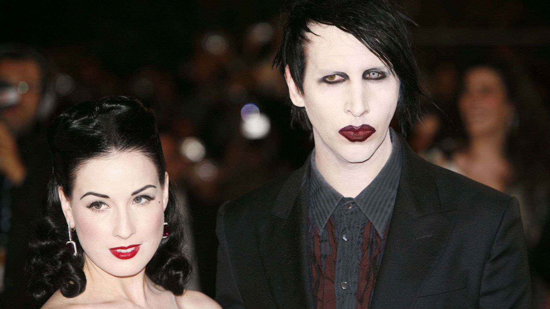 Dita Von Teese and Marilyn Manson during 2006 Cannes Film Festival – "Southland Tales" Premiere at Palais des Festival in Cannes, France. (Photo by Richard Lewis/WireImage)