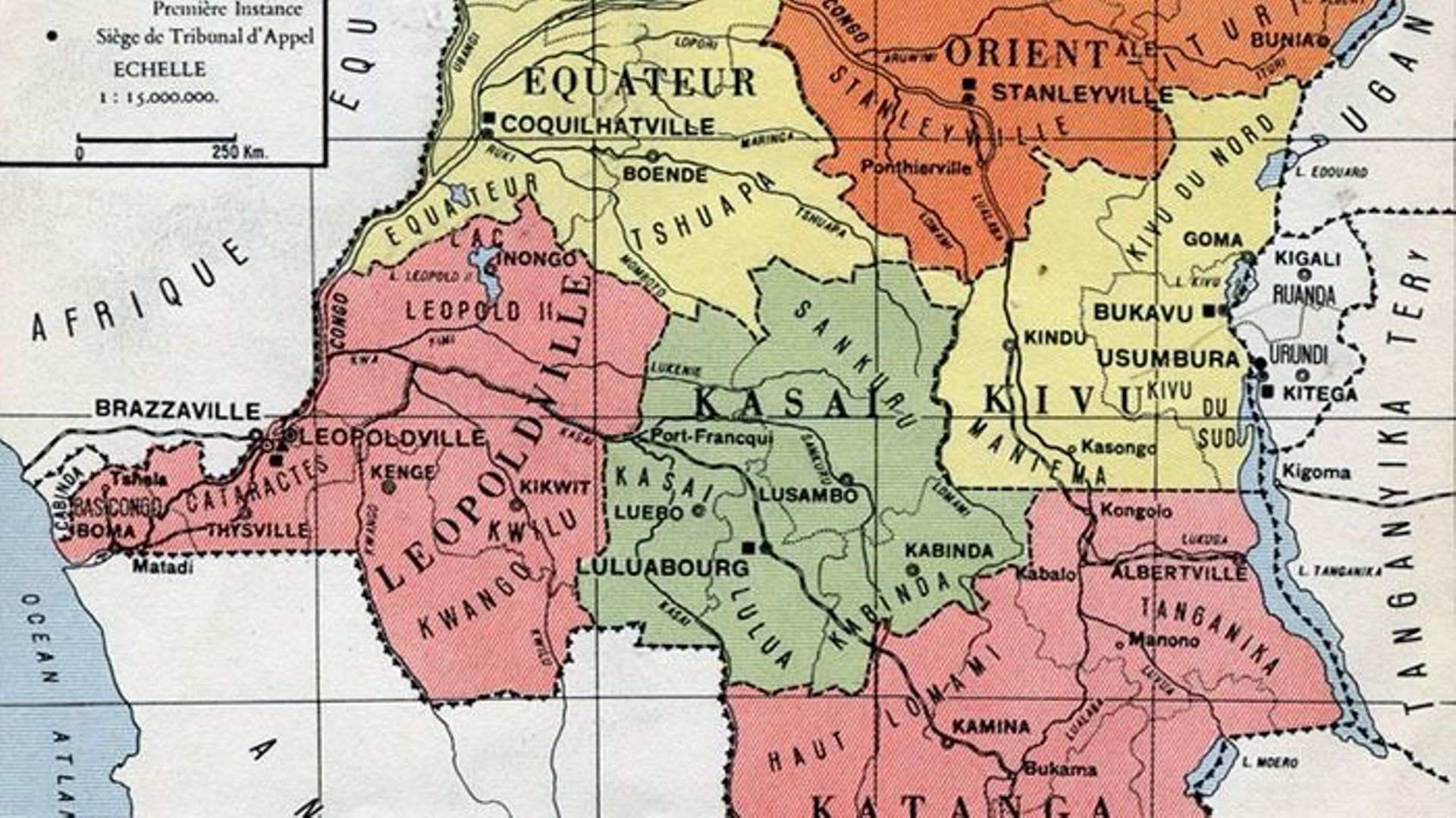 Frontières du Congo belge juste avant son indépendance, en 1960.