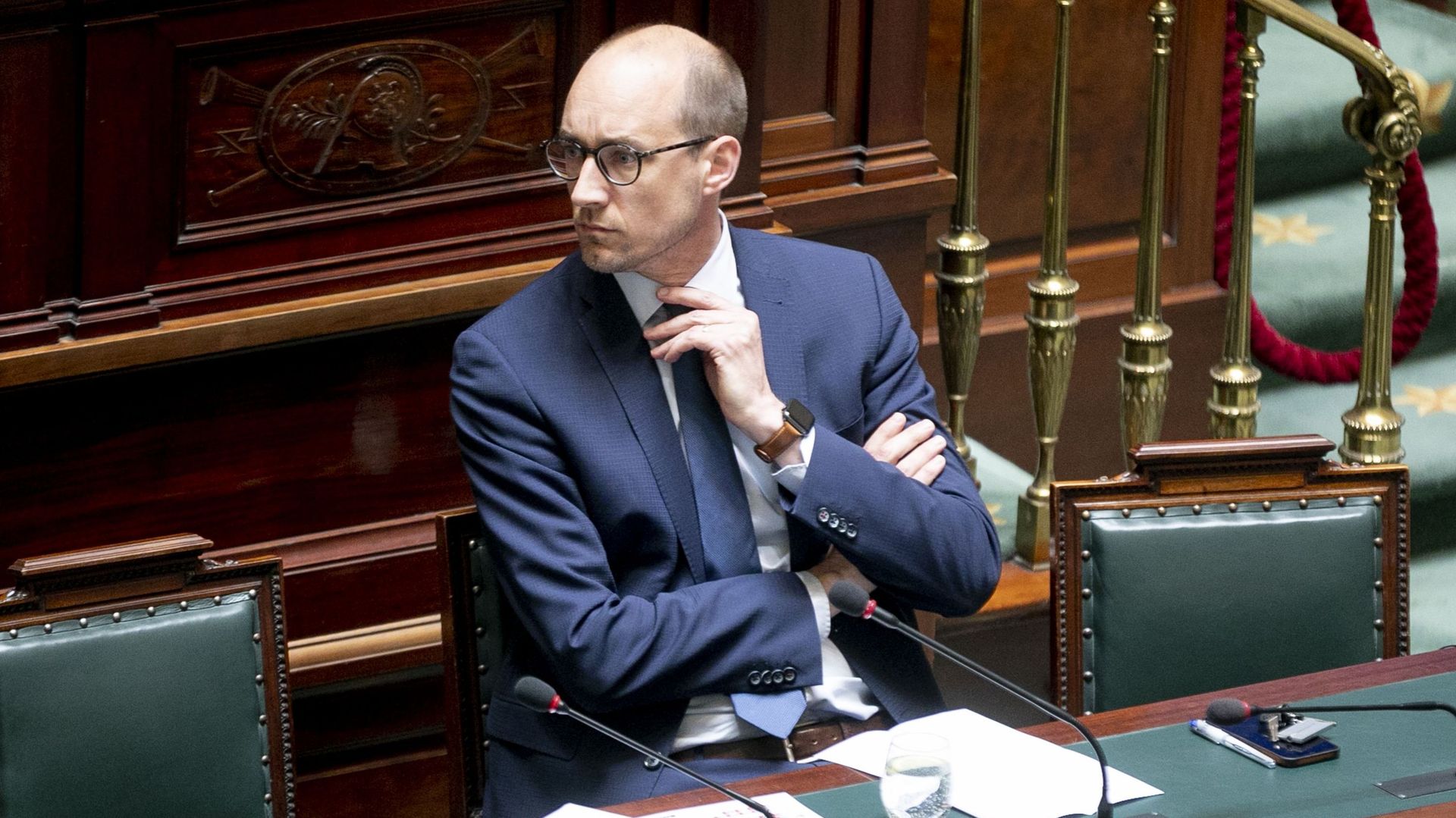 Le vice-premier ministre et ministre des Finances Vincent Van Peteghem lors d'une séance plénière de la Chambre au Parlement fédéral à Bruxelles, mercredi 25 mai 2022.