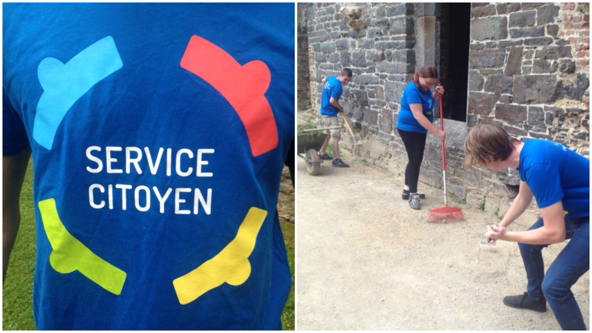 De jeunes volontaires du service citoyen s'activent à l'abbaye de Villers-la-Ville.