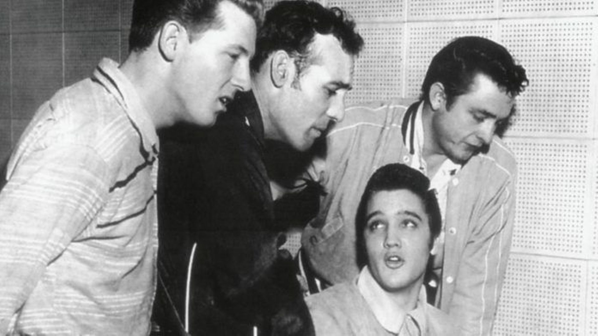 Le "Million Dollar Quartet" avec Elvis Presley, Johnny Cash, Jerry Lee Lewis et Carl Perkins