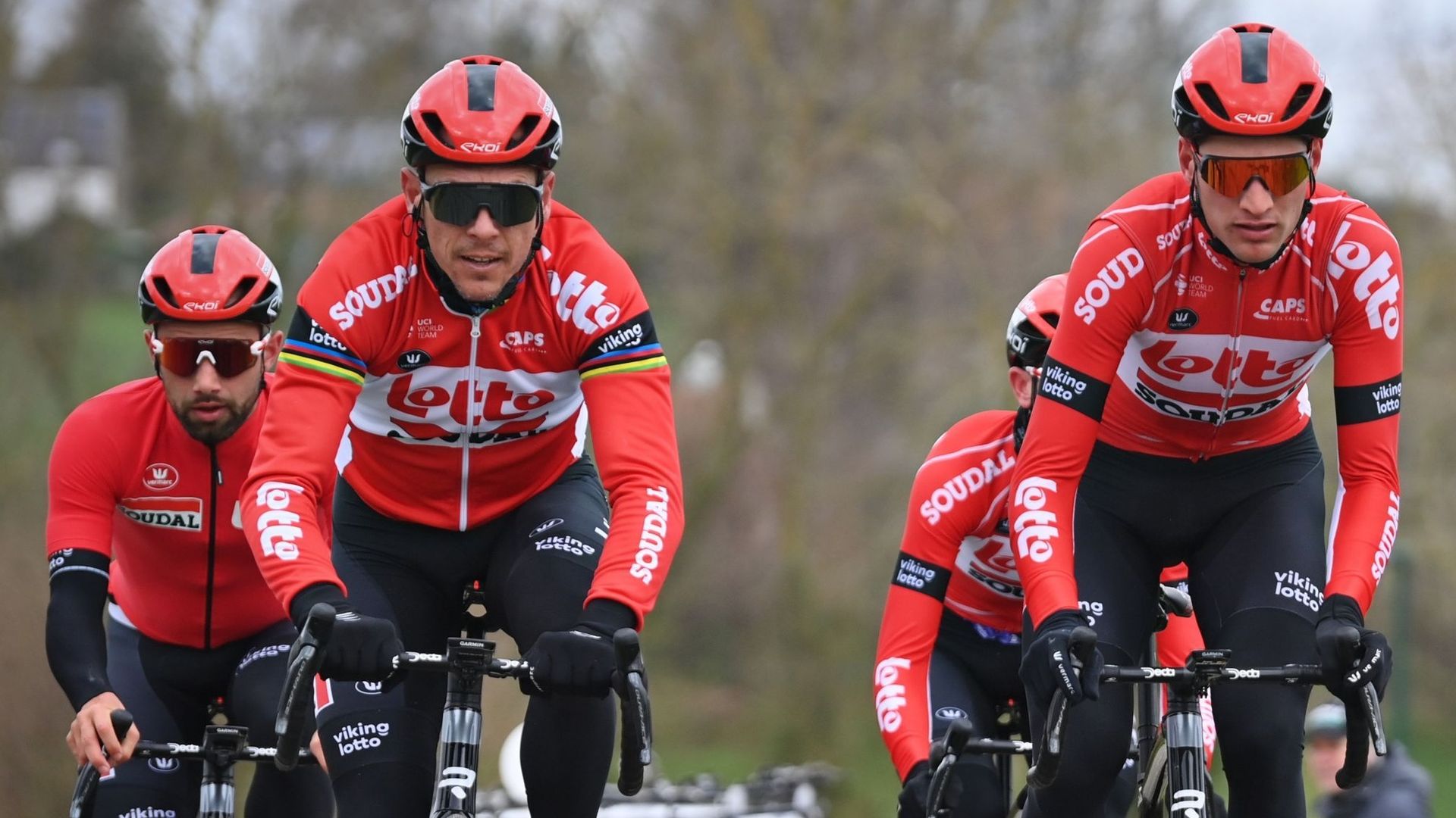 Cyclisme – Philippe Gilbert et son équipe Lotto Soudal lors de la reconnaissance du Circuit Het Nieuwsblad.