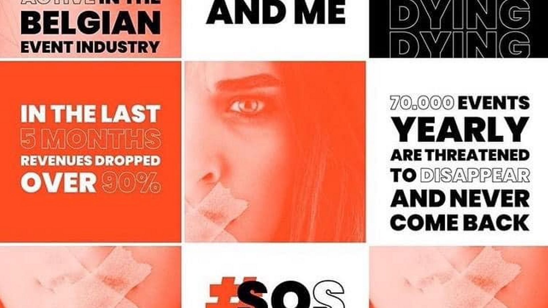Les photos de profil sont remplacées par une croix orange barrée des mots "sound of silence" ("SOS")