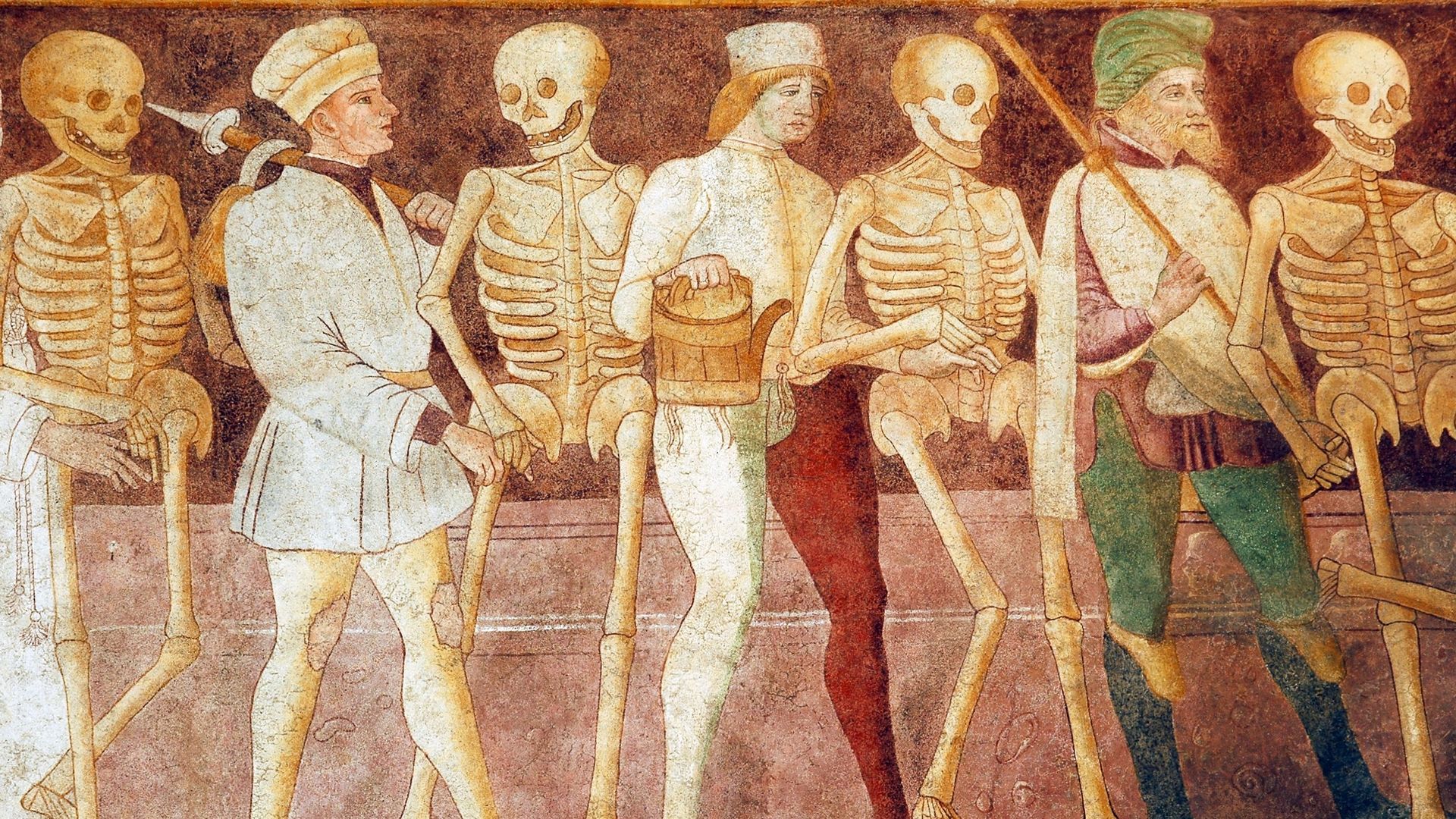 Danse macabre, fresque de Clusone (Italie). Peinture de Giacomo Borlone de Buschis