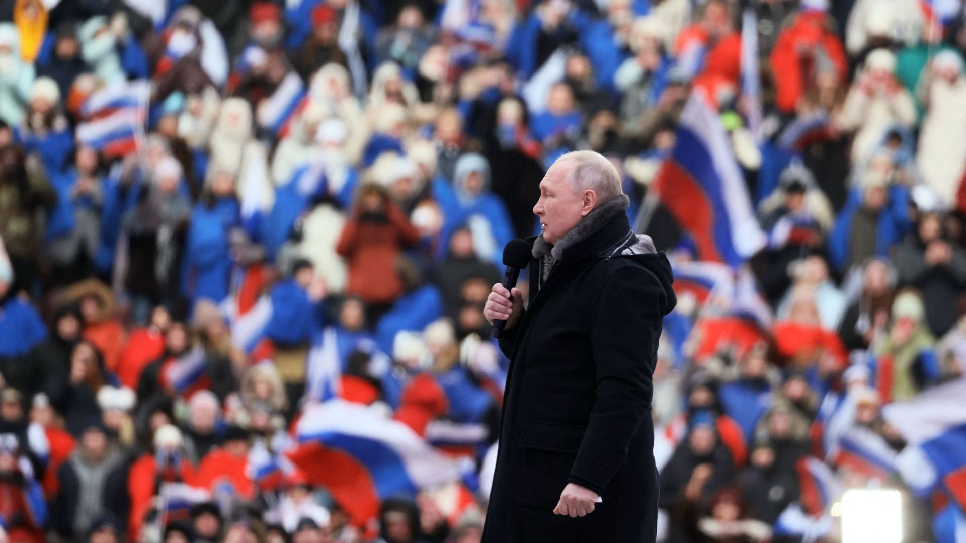 Vladimir Poutine dans un stade moscovite ce 22 février 