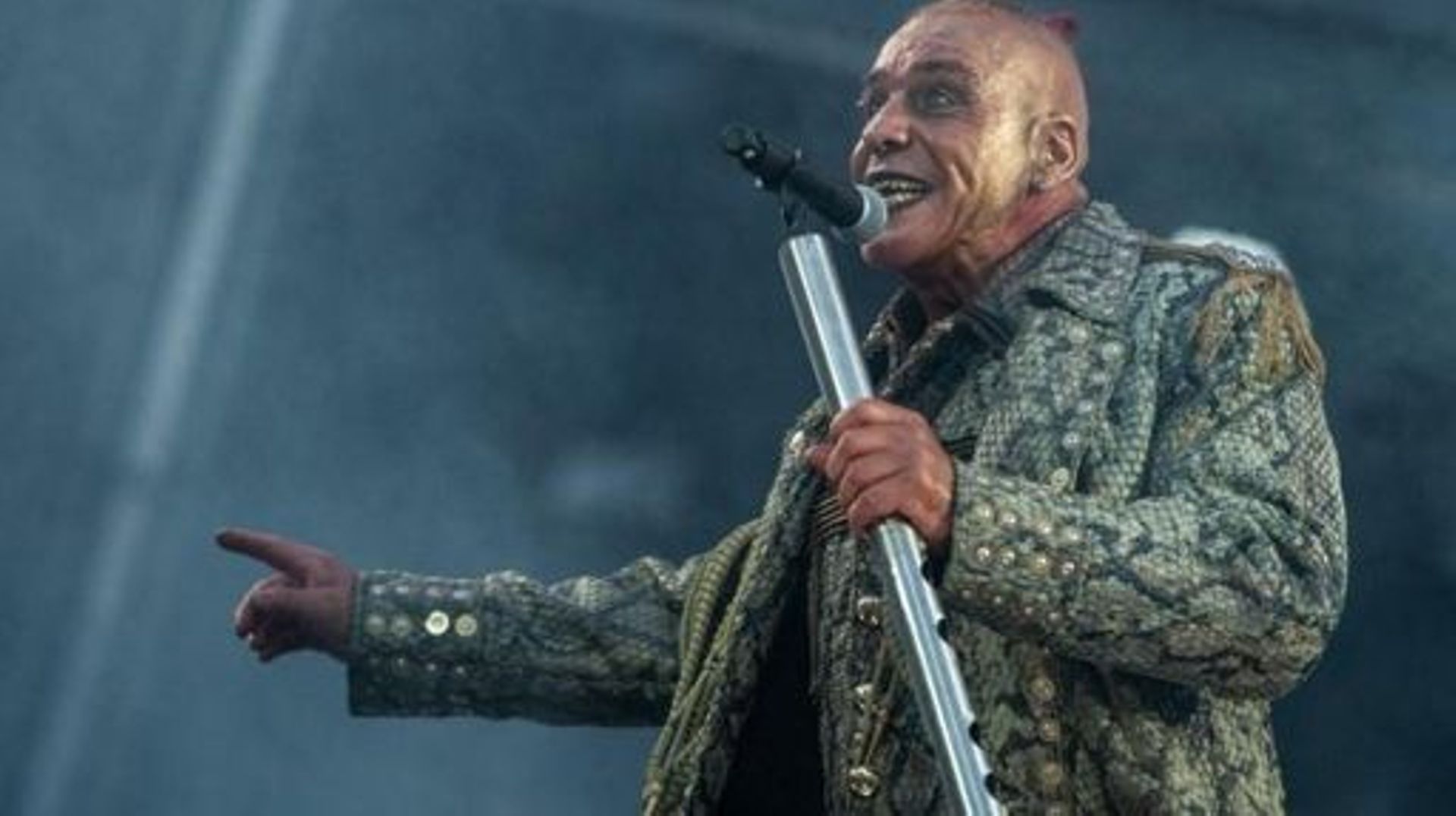 Till Lindemann, lead vocalist of the band Rammstein, performs on stage of the HDI-Arena stadium in Hanover, northern Germany, during a concert of the band’s Europa Stadion Tour on July 2, 2019. Christophe Gateau / DPA / AFP Germany OUT / RESTRICTED TO ED