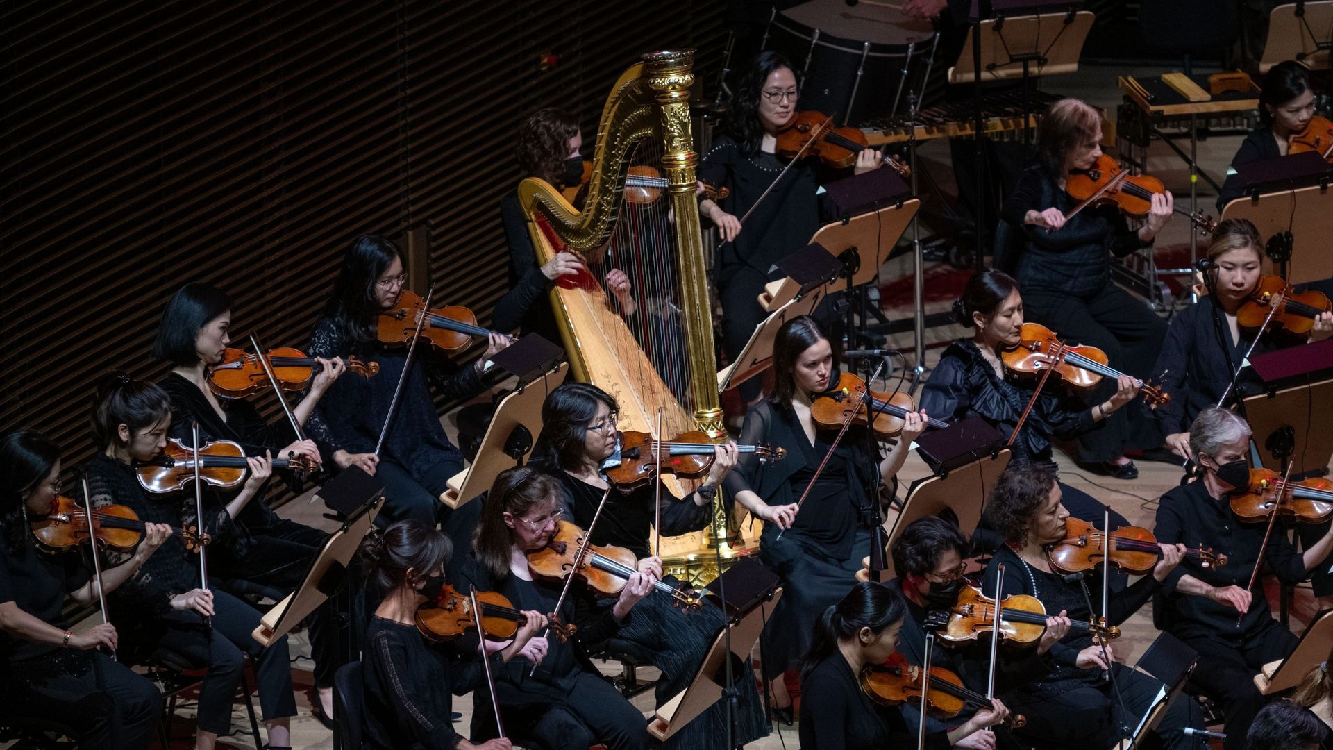 Une partie du New York Philharmonic dans la salle David Greffen Hall, tout juste rénovée. Octobre 2022