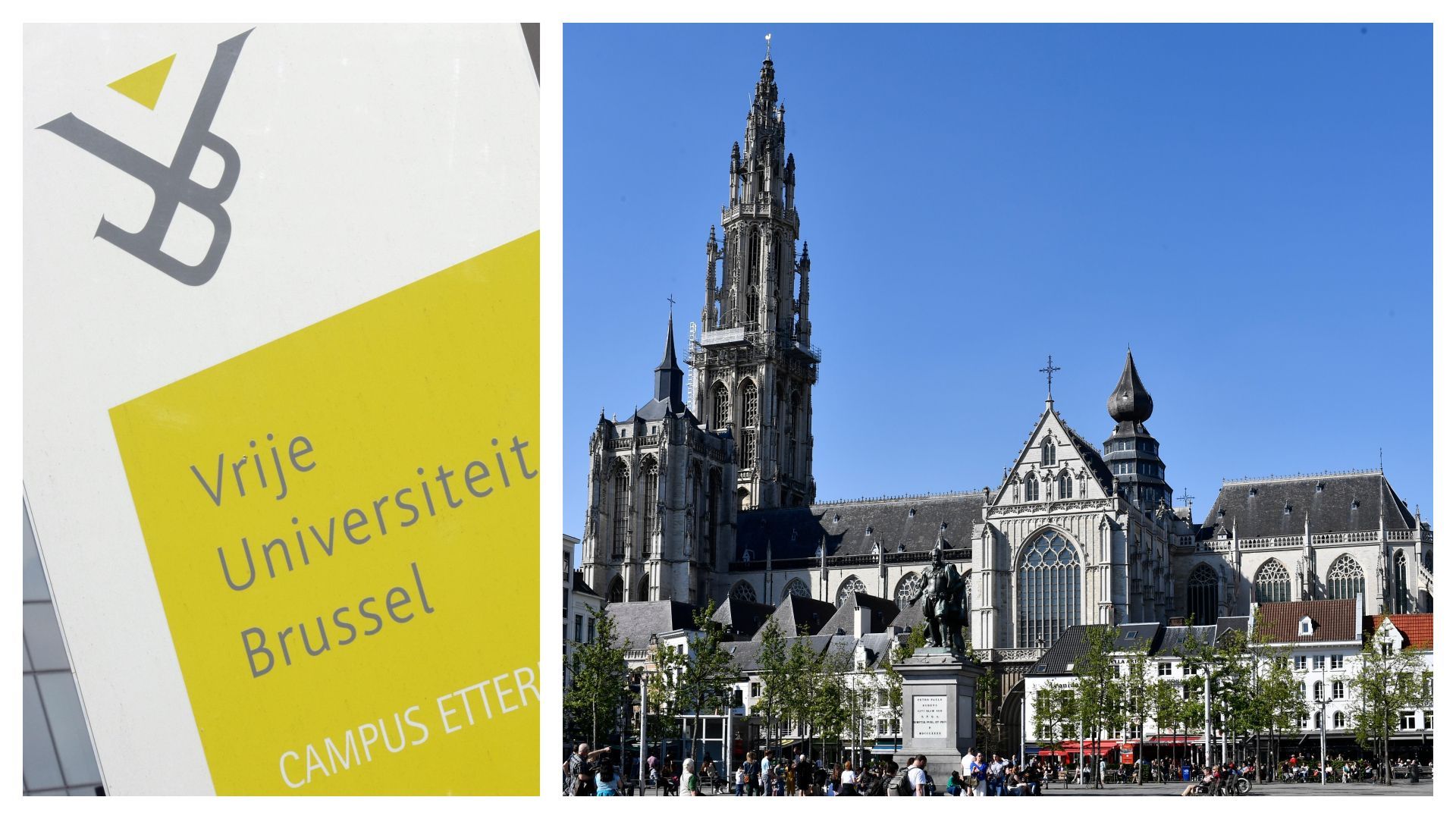 Logo de la VUB et cathédrale Notre-Dame d'Anvers 