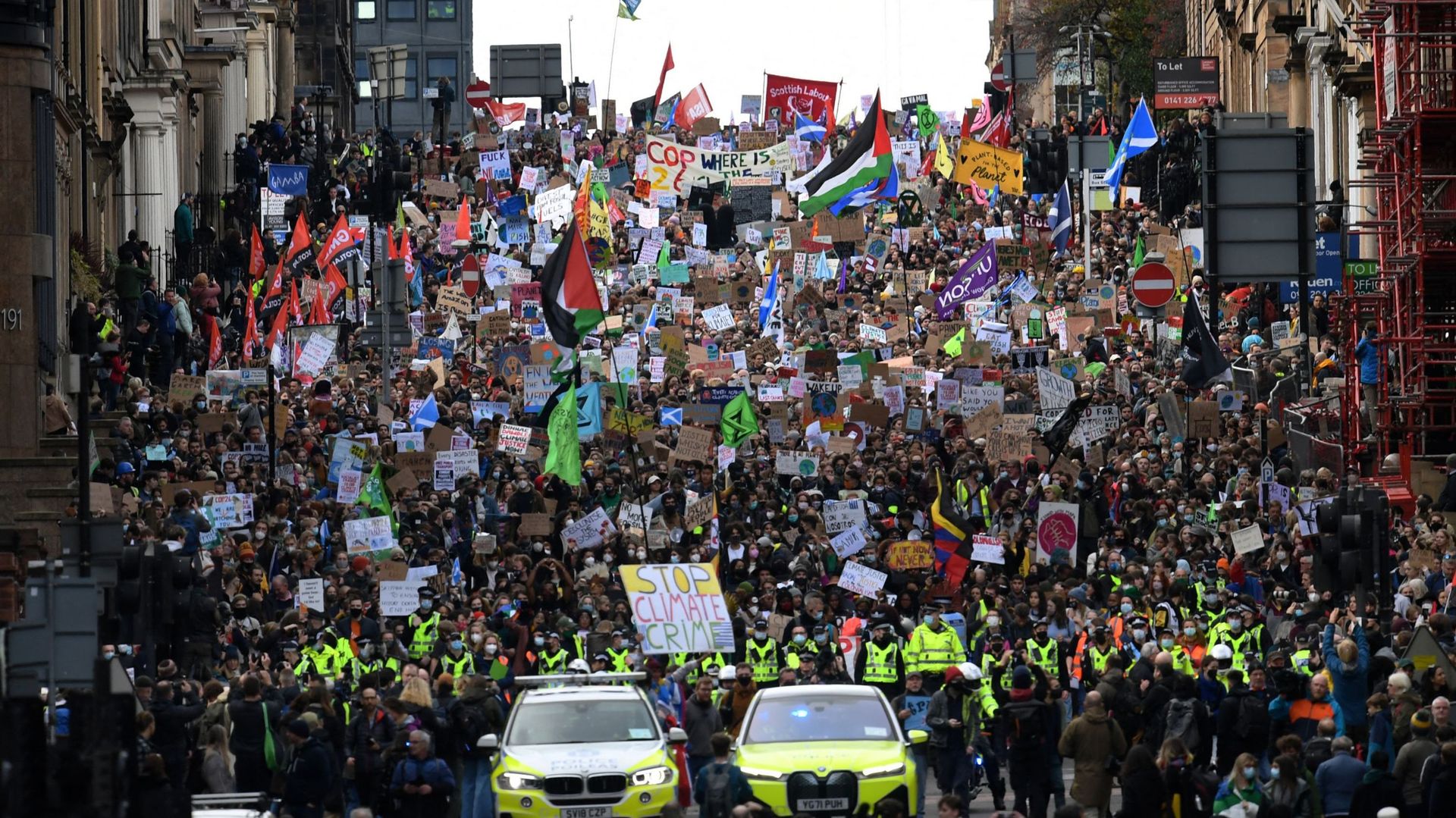 Manifestation à Glasgow le 5 novembre 2021 afin de faire pression sur les participants à la COP26