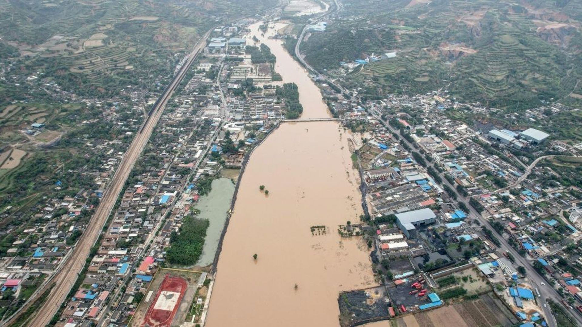 Inondations à Jiexiu, dans la province du Shanxi, le 10 octobre 2021 en Chine