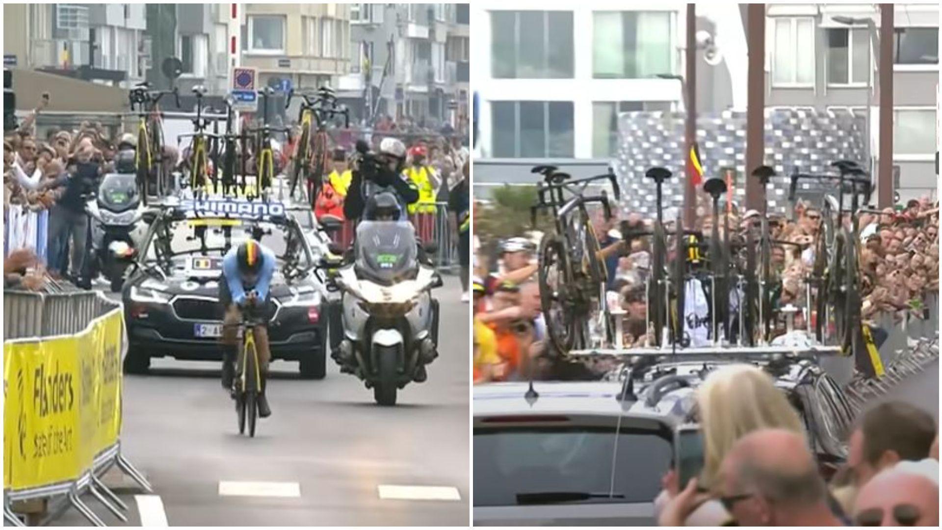 Cyclisme – La voiture suiveuse de Wout van Aert sur les derniers Mondiaux du chrono, en 2021.
