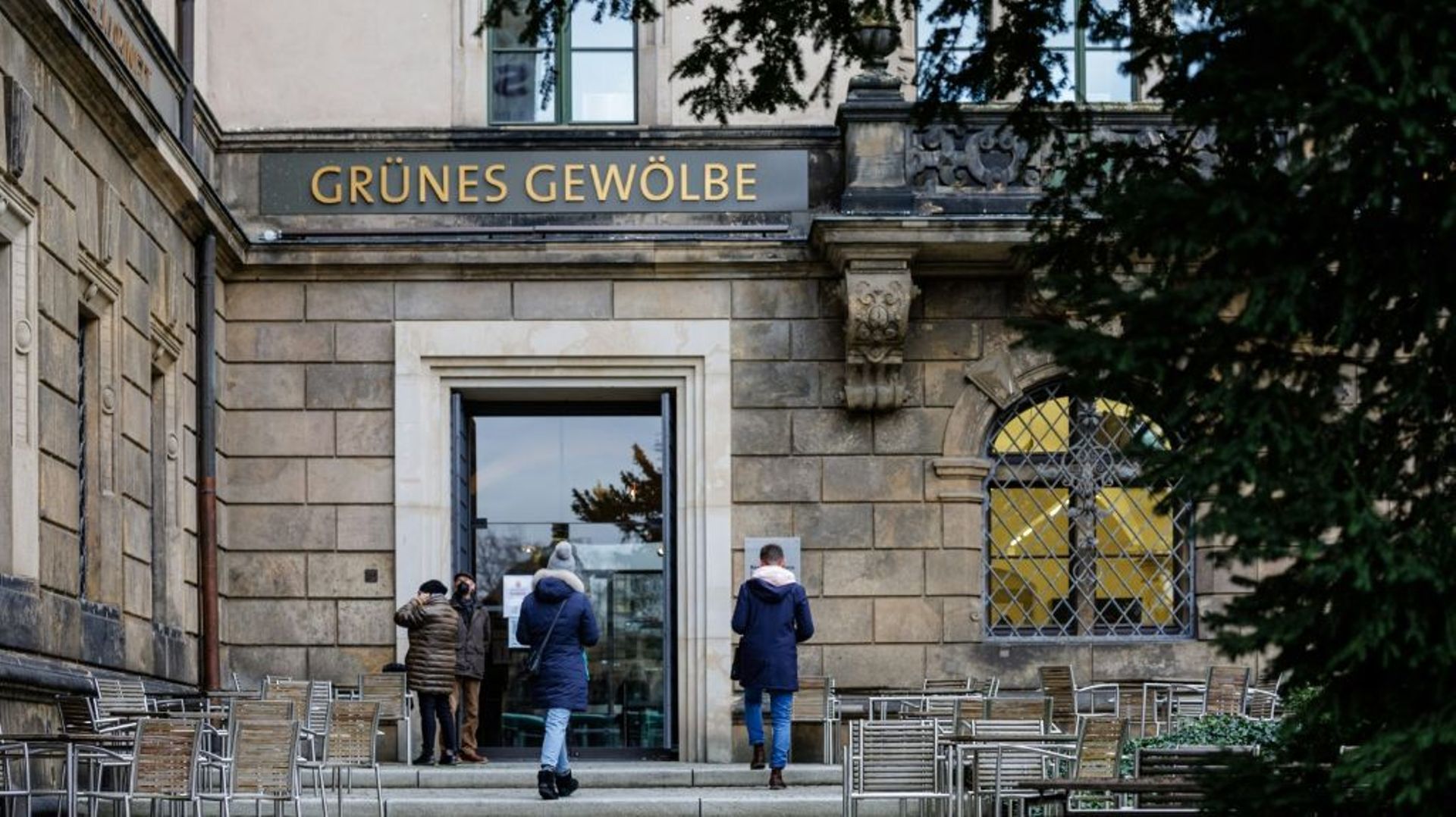 L'entrée du musée Grünes Gewölbe ("Voûte verte"), le 28 janvier 2022 à Dresde, en Allemagne