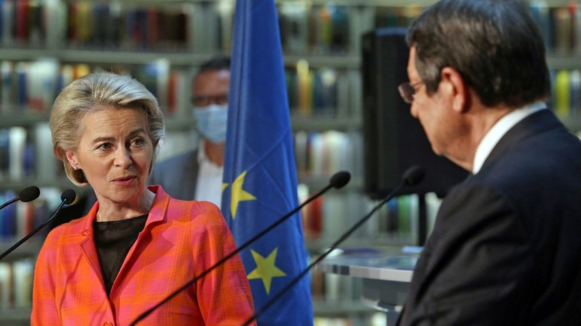 La présidente de la Commission européenne en visite à Nicosie, à Chypre, le 8 juillet 2021