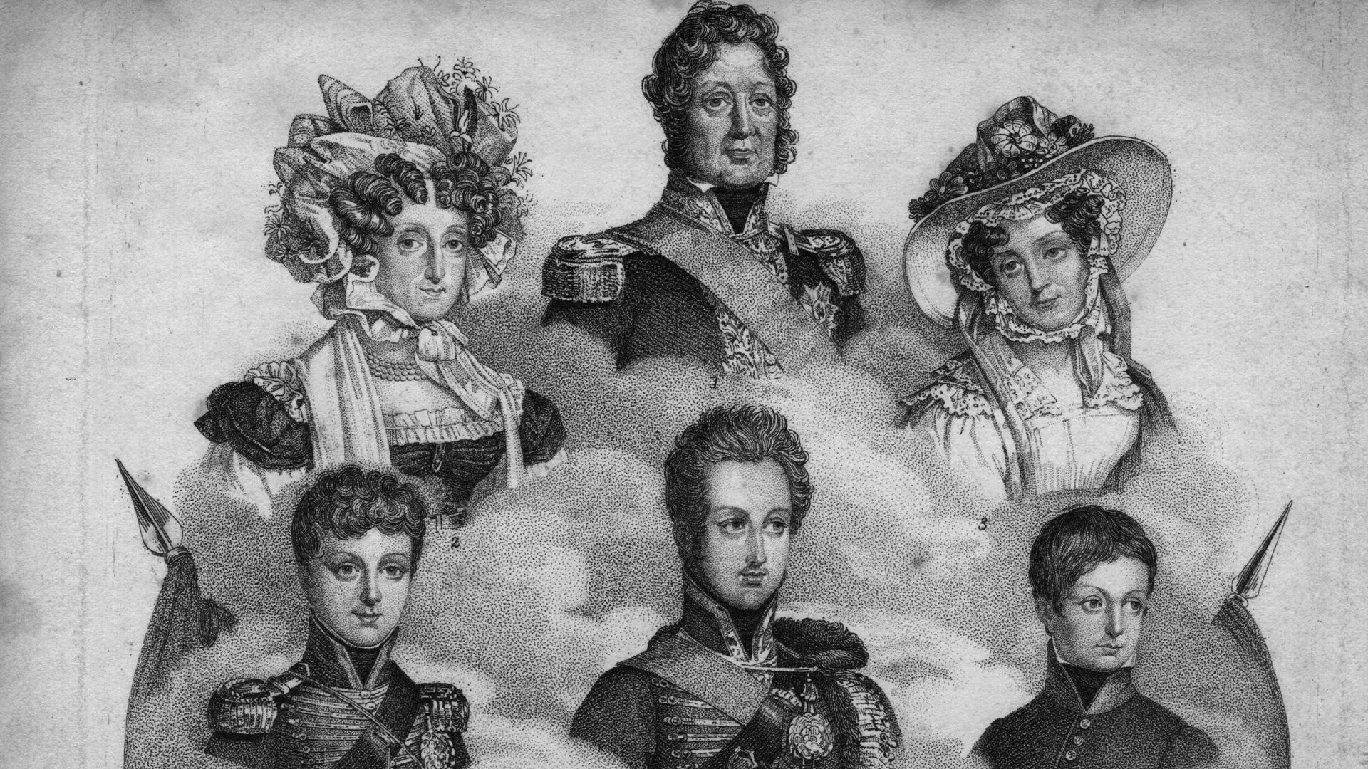 Le Roi Louis-Philippe et une partie de sa famille, dont les Ducs de Montpensier et de Nemours