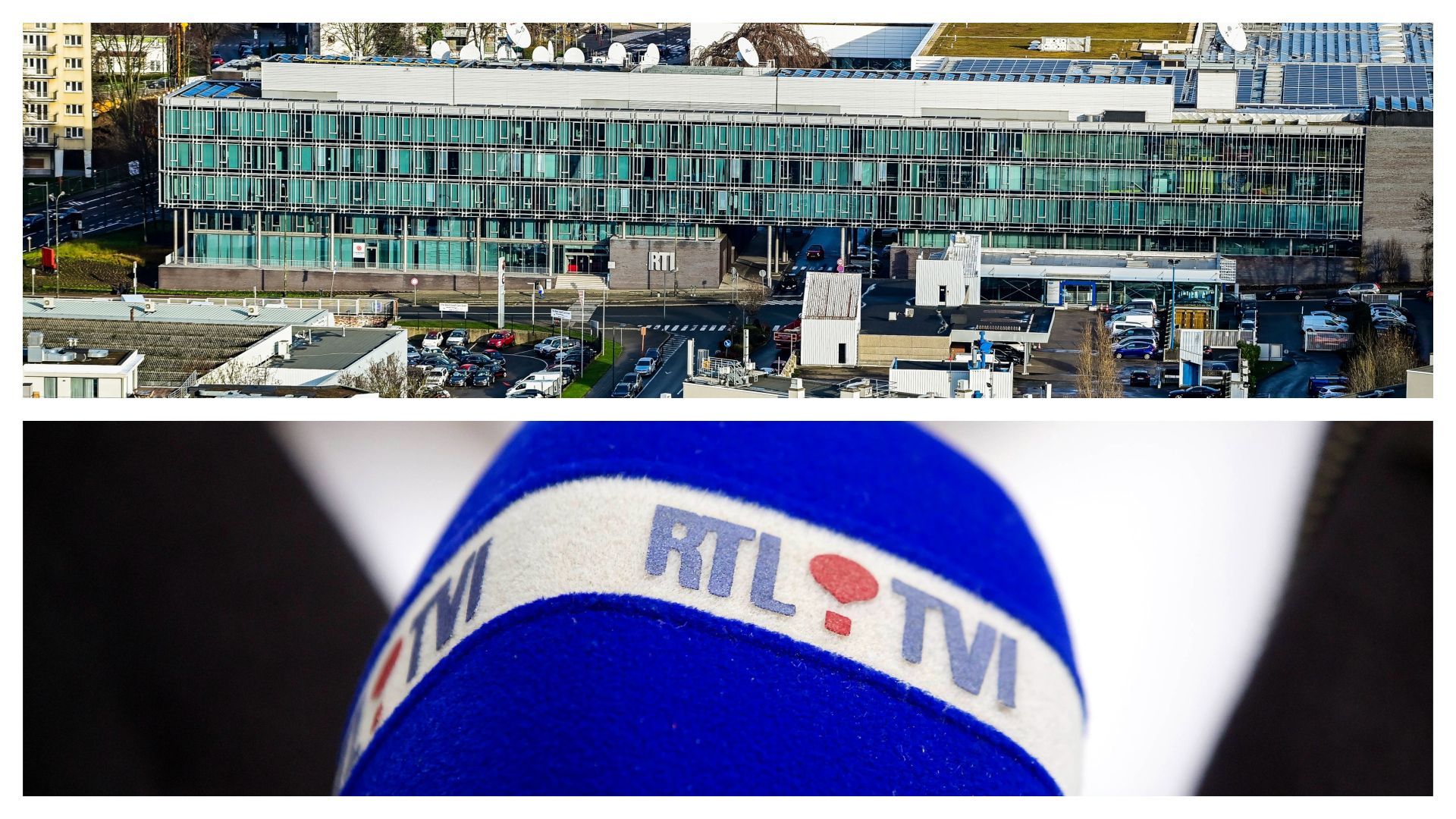 "RTL House", à Bruxelles, et logo d'RTL-TVI sur un micro, en 2013 (images d'illustration)