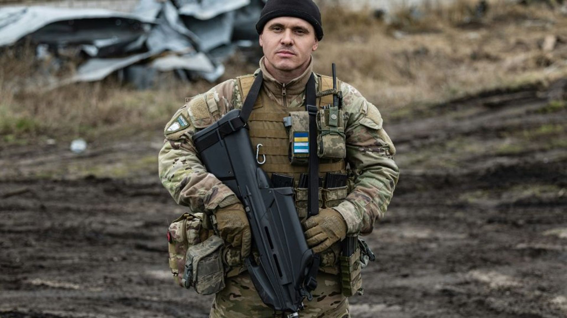 Tikhiy, 41 ans, un Russe qui a rejoint la légion "Liberté de la Russie" pour combattre avec l'armée ukrainienne, à Dolina dans l'est de l'Ukraine, le 26 décembre 2022.
