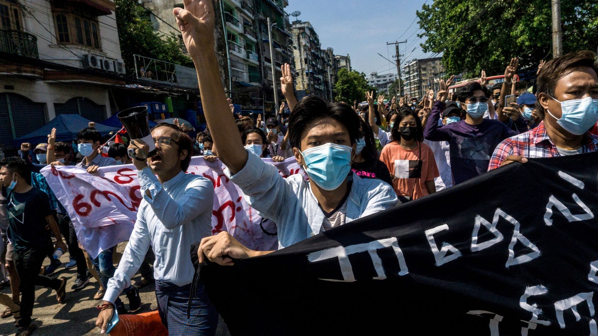 Manifestants à Rangoun, le 7 mai 2021