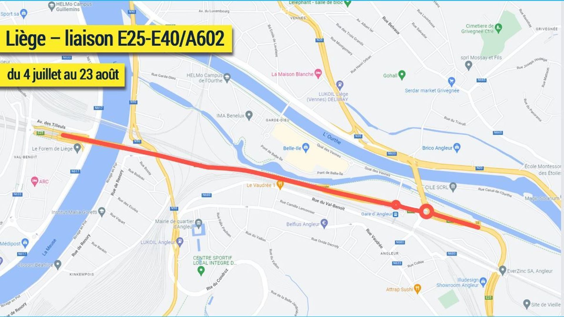Le tronçon de la liaison E40-E25 restera fermé jusqu’au 23 août