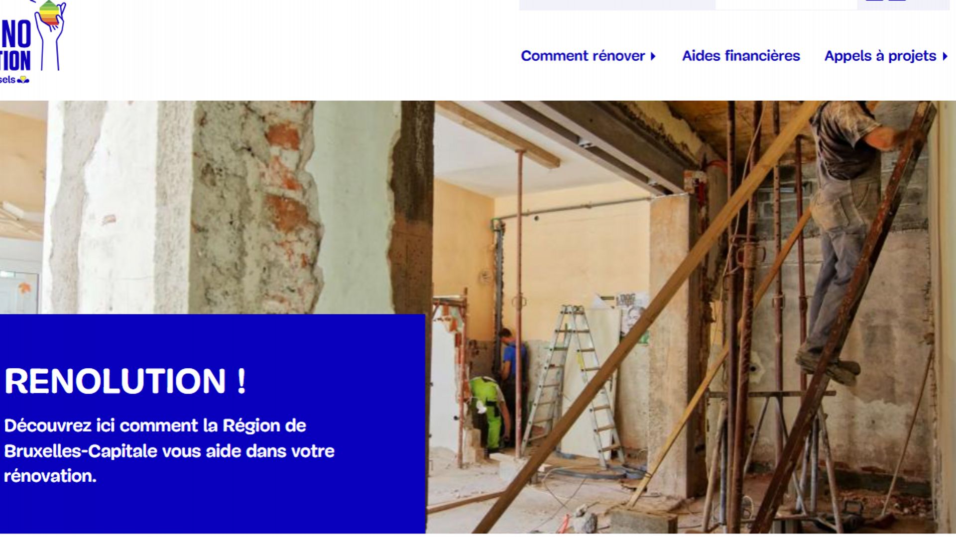 Capture du nouveau site internet Renolution. Brussels où demander les primes à la rénovation