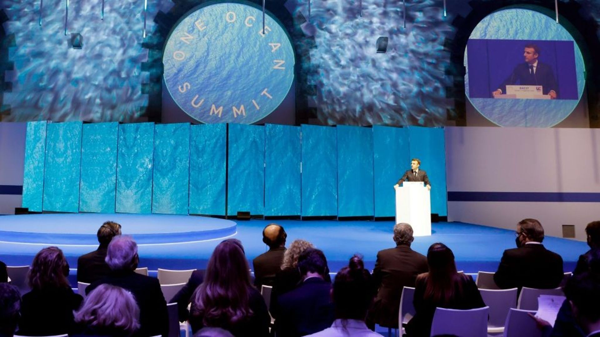 Le président Emmanuel Macron à l'ouverture du sommet pour l'Océan, le 11 février 2022 à Brest