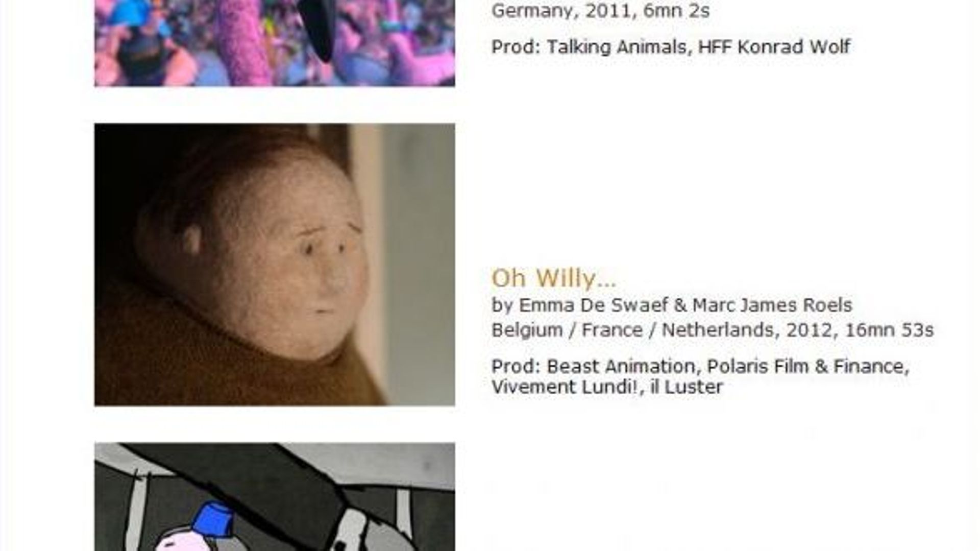 Le court-métrage belge 'Oh Willy...' remporte le Cartoon d'Or à Toulouse