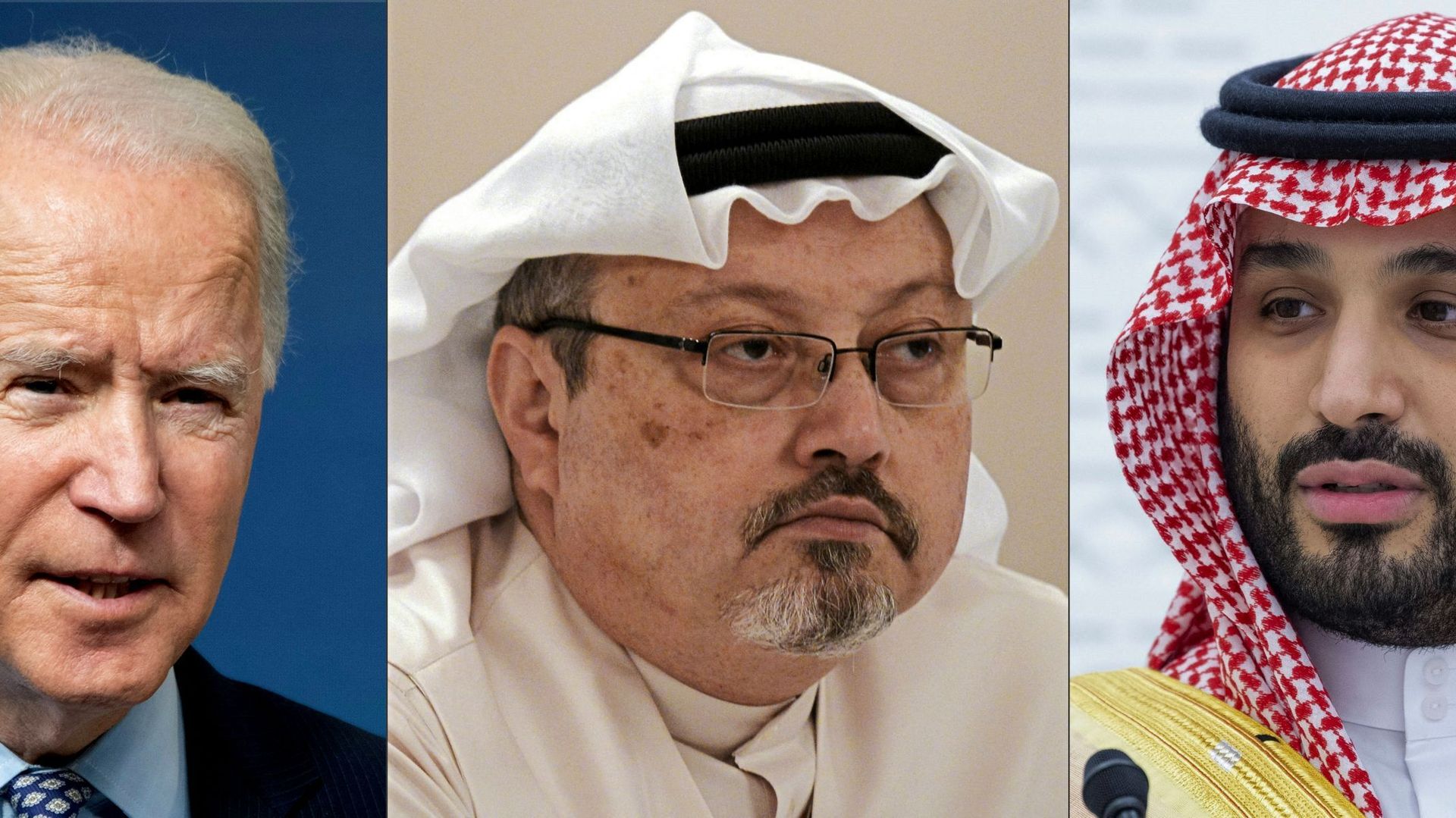 L'ombre du journaliste Jamal Khashoggi (au centre ) entre le président américain et le prince héritier d'Arabie saoudite