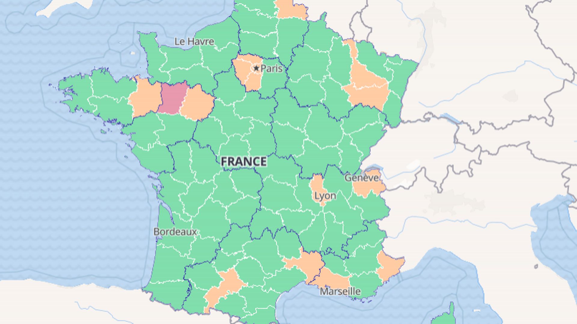 Carte des taux d'incidence du coronavirus en France le 26 juillet 2020.