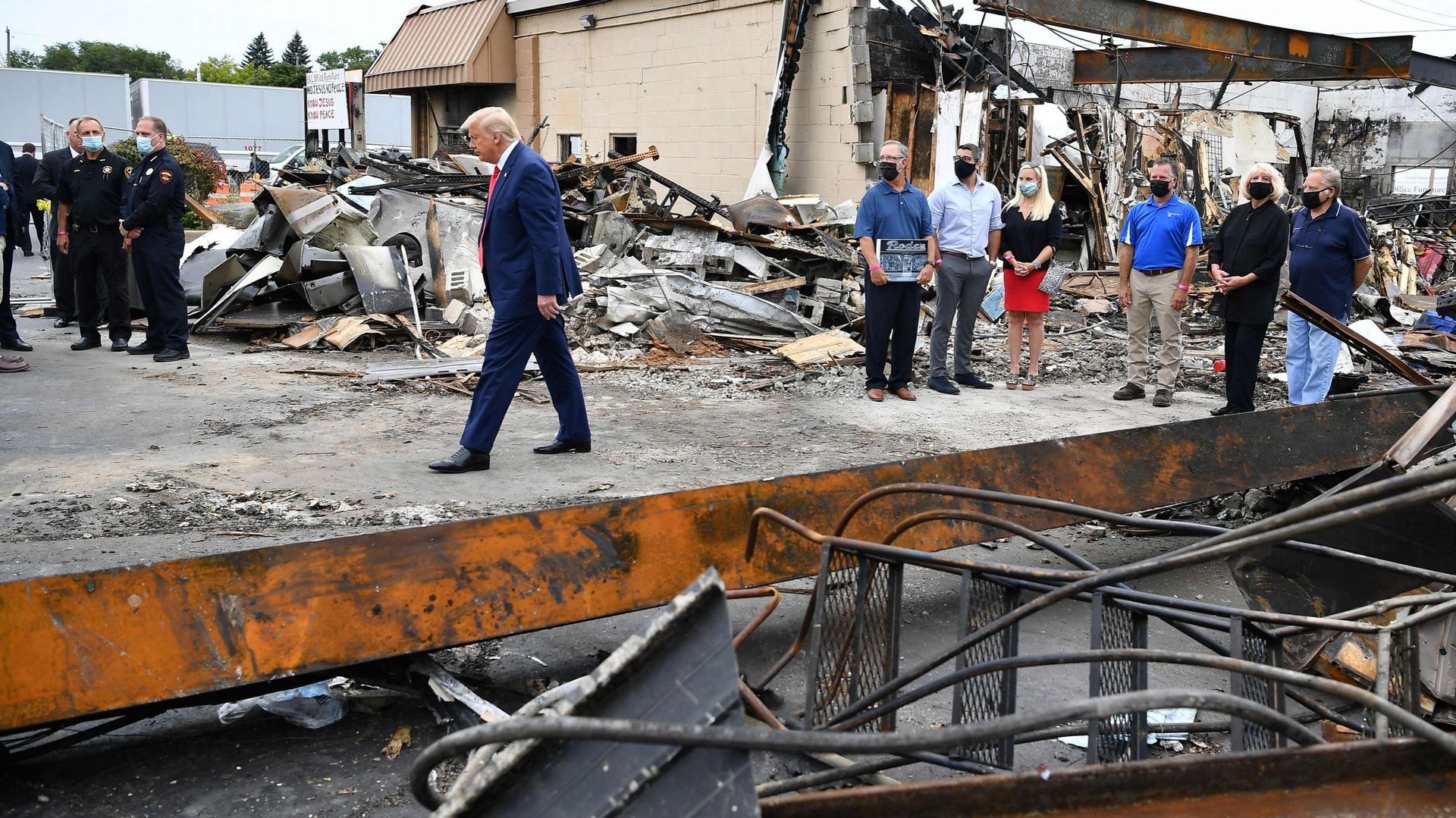 Donald Trump sur des lieux sinistrés à Kenosha (Wisconsin) ce 1er septembre 2020