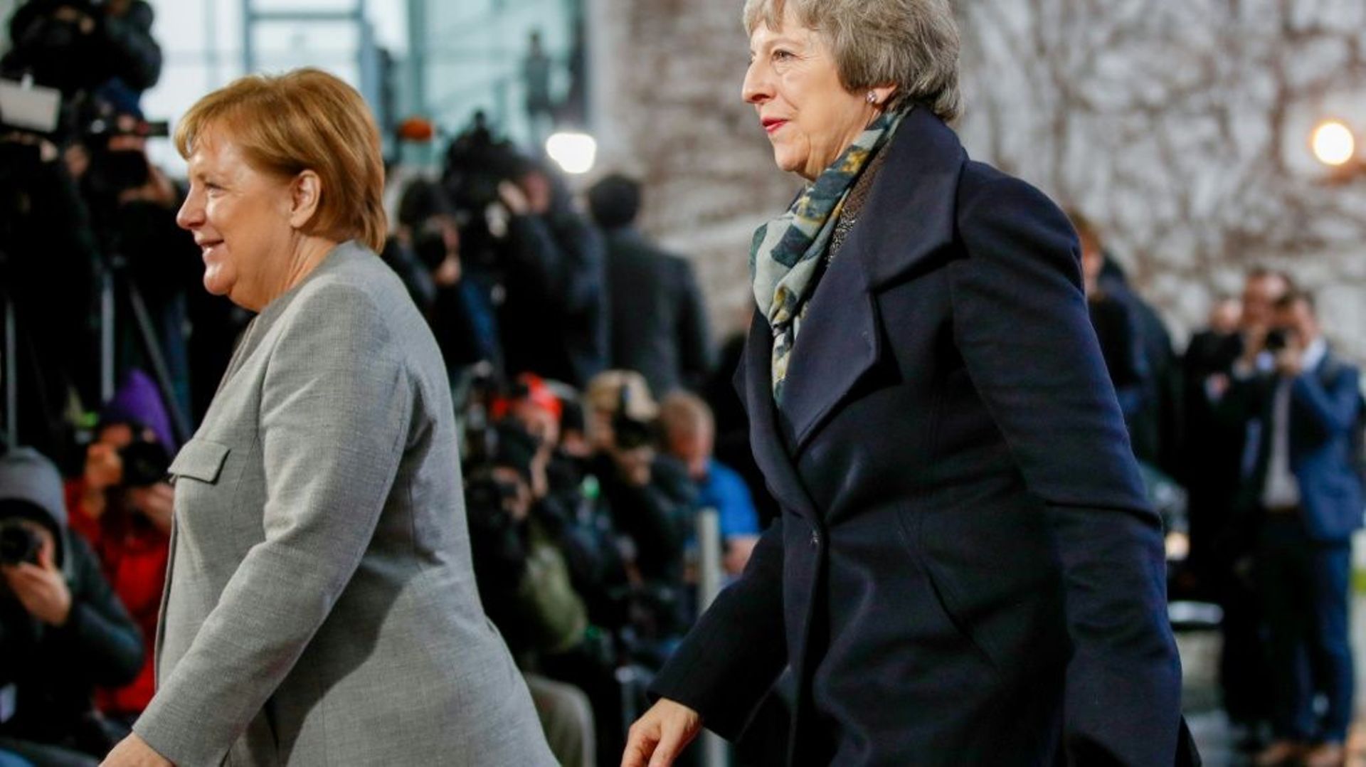 La chancelière allemande Angela Merkel (à gauche) et la Première ministre britannique Theresa May le 11 décembre 2018 à Berlin