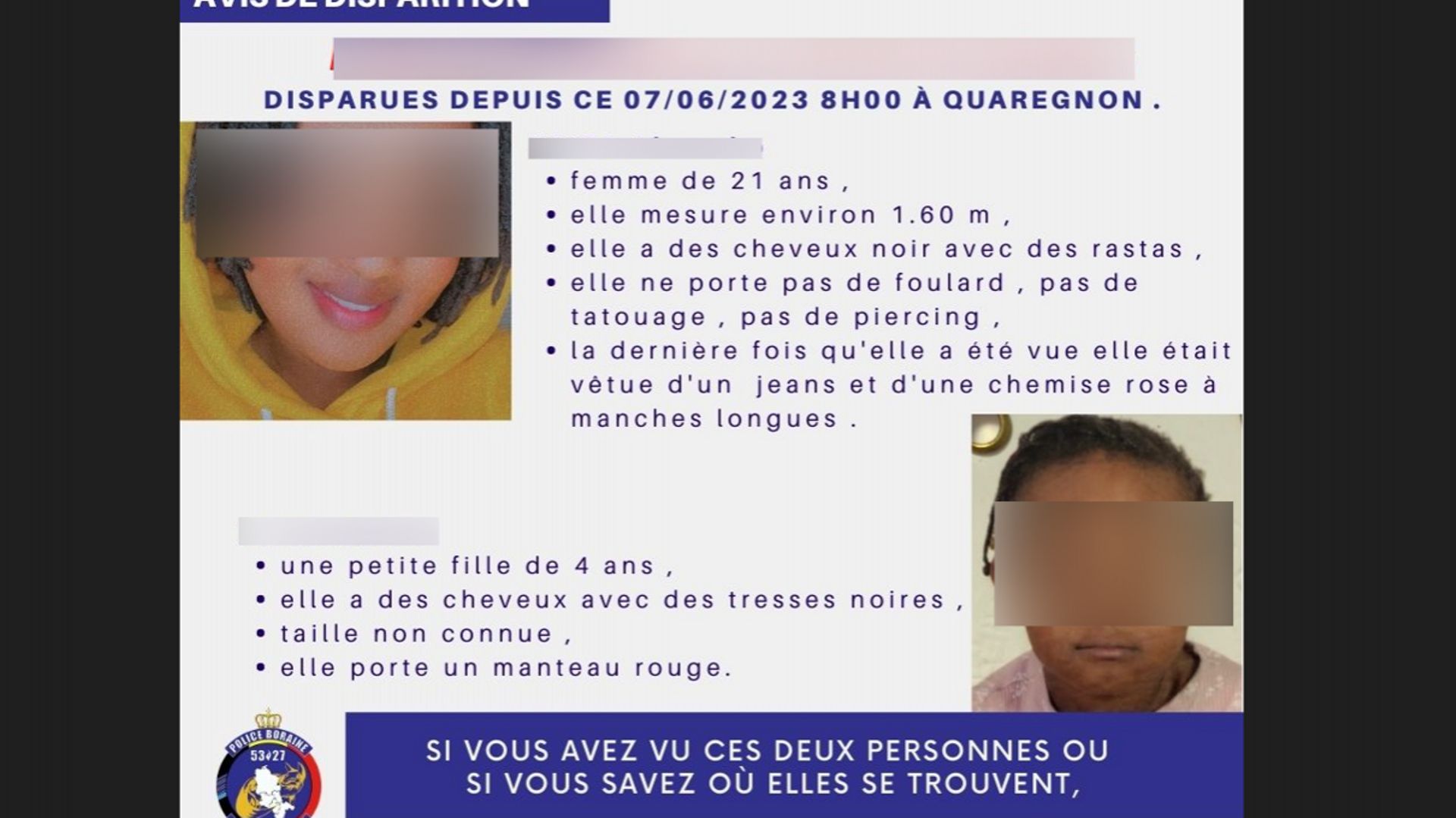 L'avis de recherche 