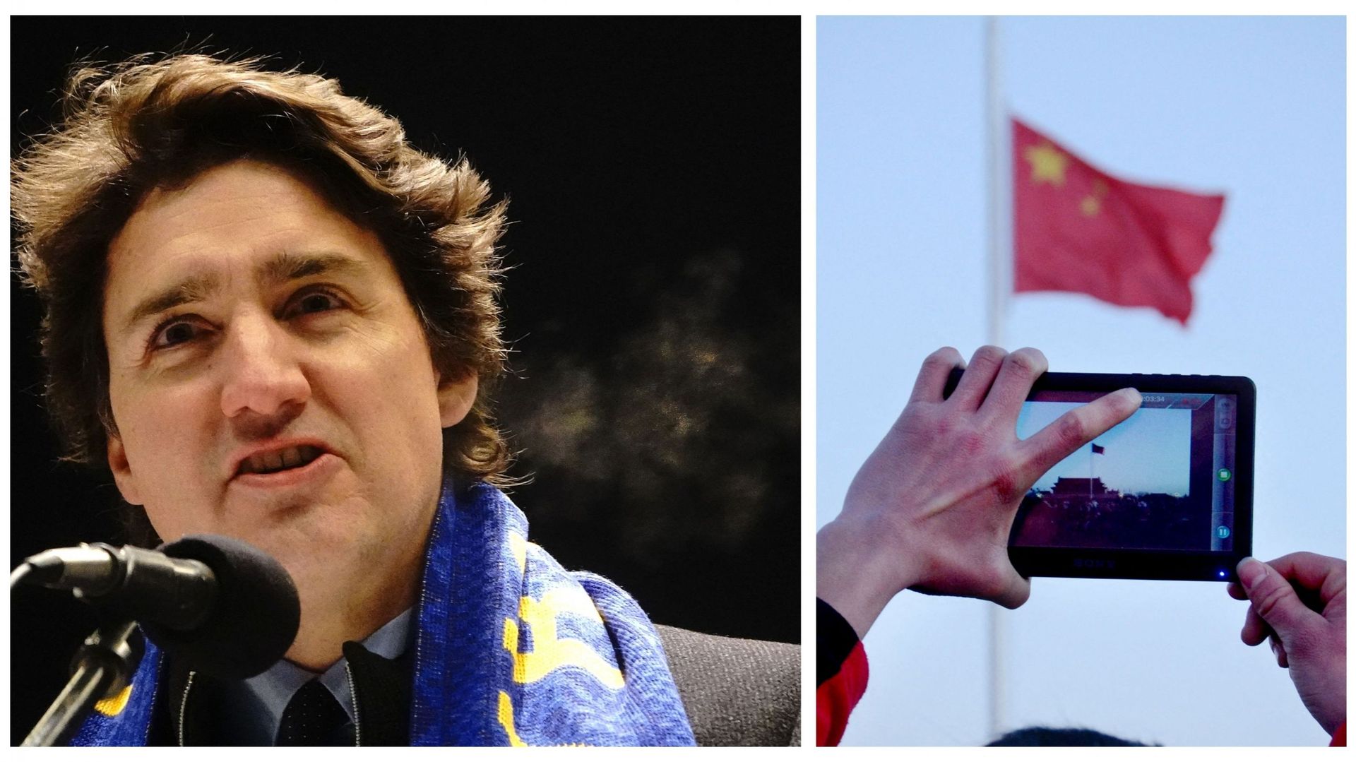 Justin Trudeau en mars 2023 et coté interdite à Pékin le 1er janvier 2023 (images d’illustration)
