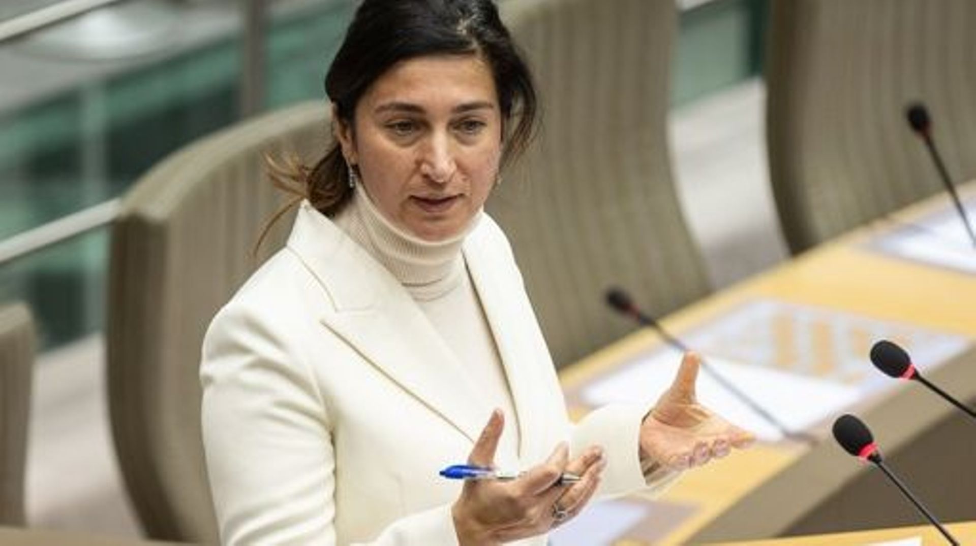 Flemish Minister of Environment, Energy, Tourism and Justice Zuhal Demir pictured during a plenary session of the Flemish Parliament in Brussels, Wednesday 25 January 2023. BELGA PHOTO JAMES ARTHUR GEKIERE
