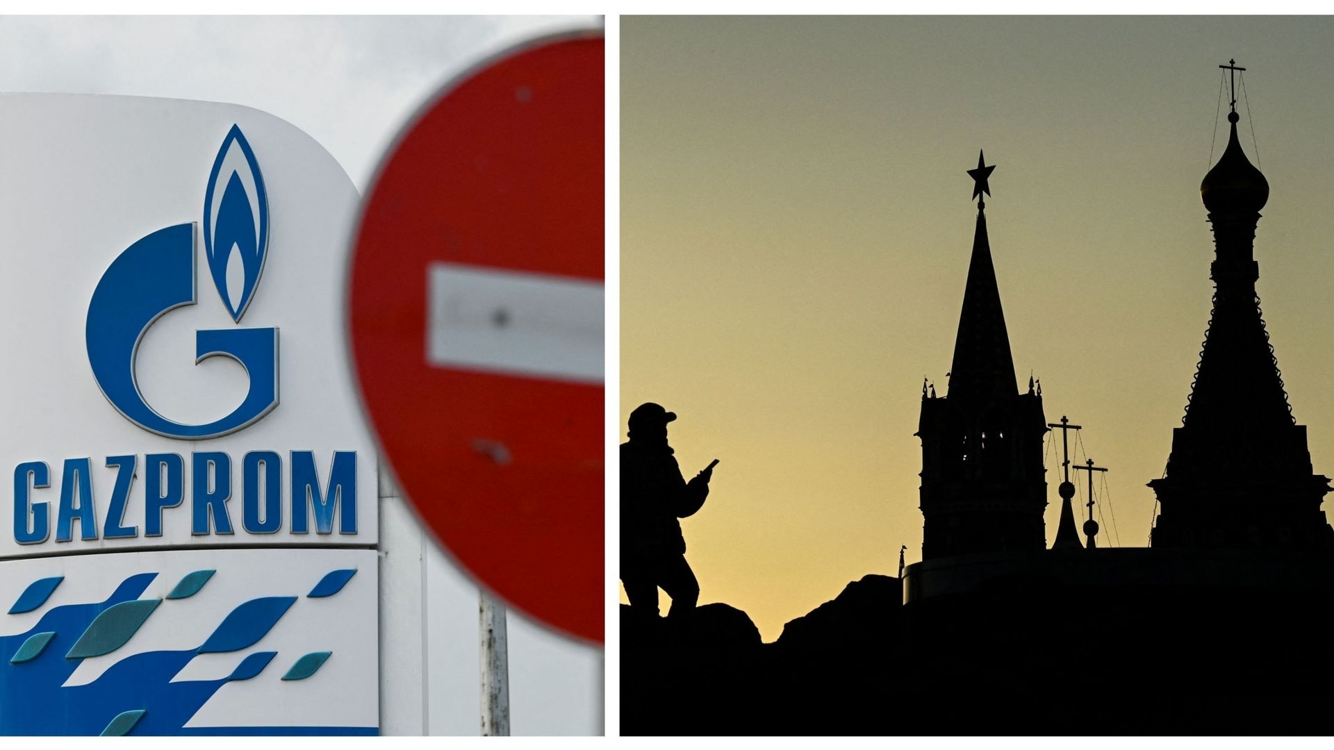 Logo de Gazprom et silhouette du Kremlin de Moscou (illustration)
