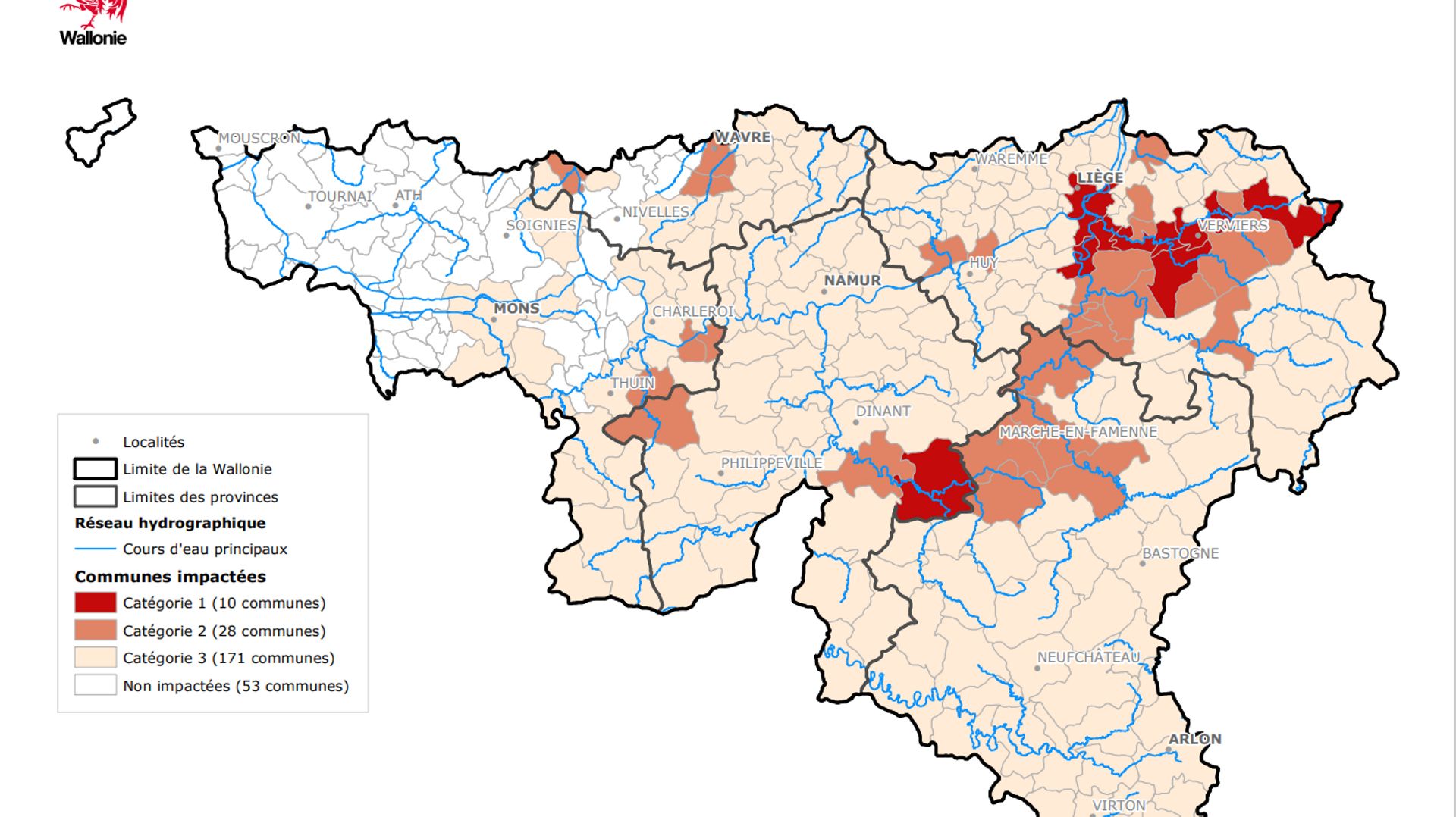 La carte des 209 communes sinistrées et des cours d’eau qui les traversent
