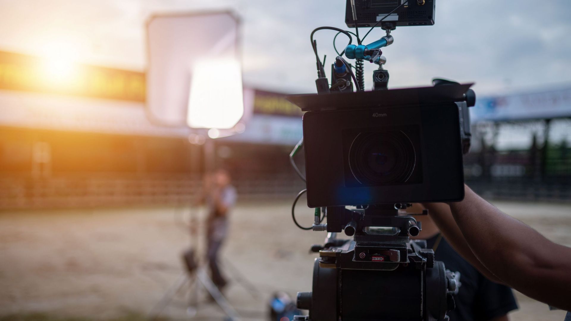 Production film set camera and lighting on set