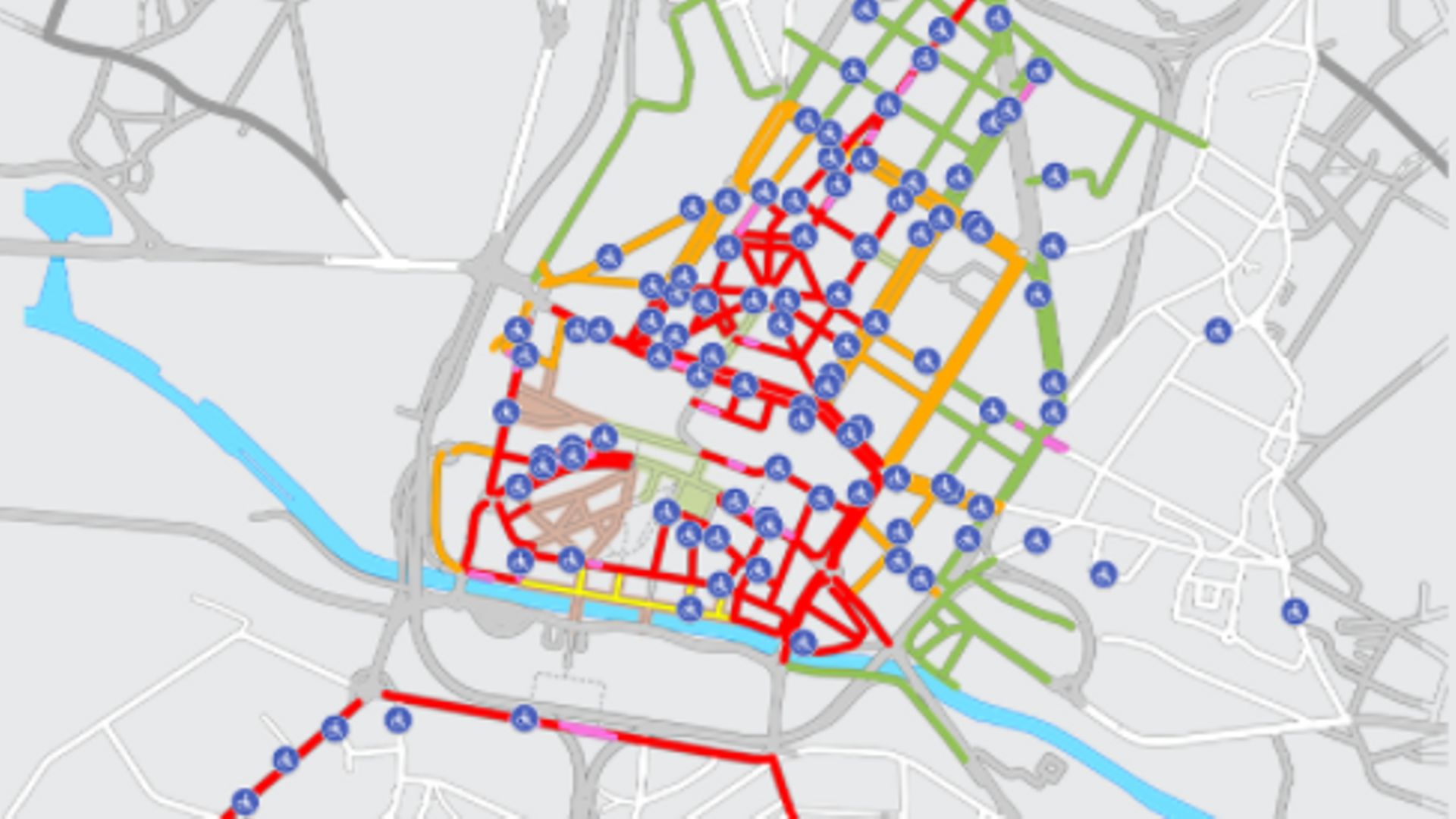 Carte du Plan de stationnement dans le centre-ville de Charleroi après le réaménagement.