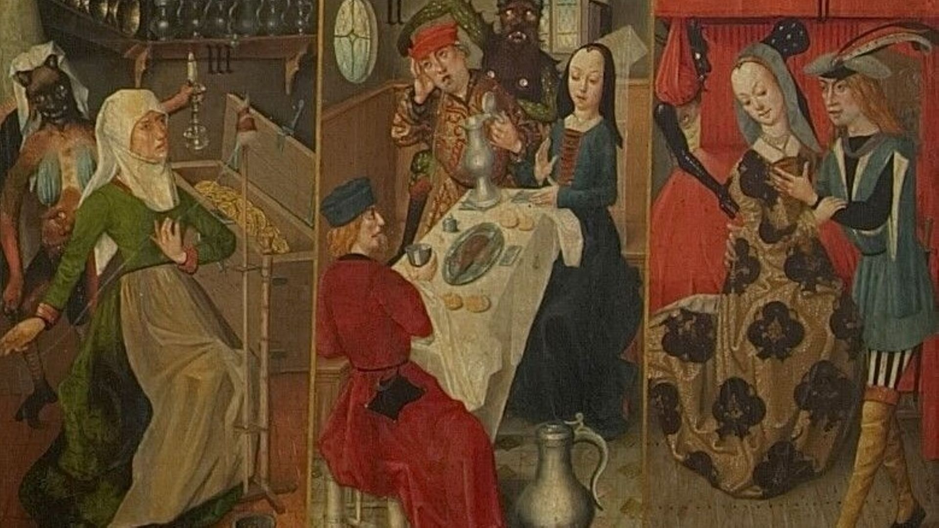 Anonyme, Jugement dernier, les sept péchés capitaux et les sept oeuvres de miséricorde, vers 1490