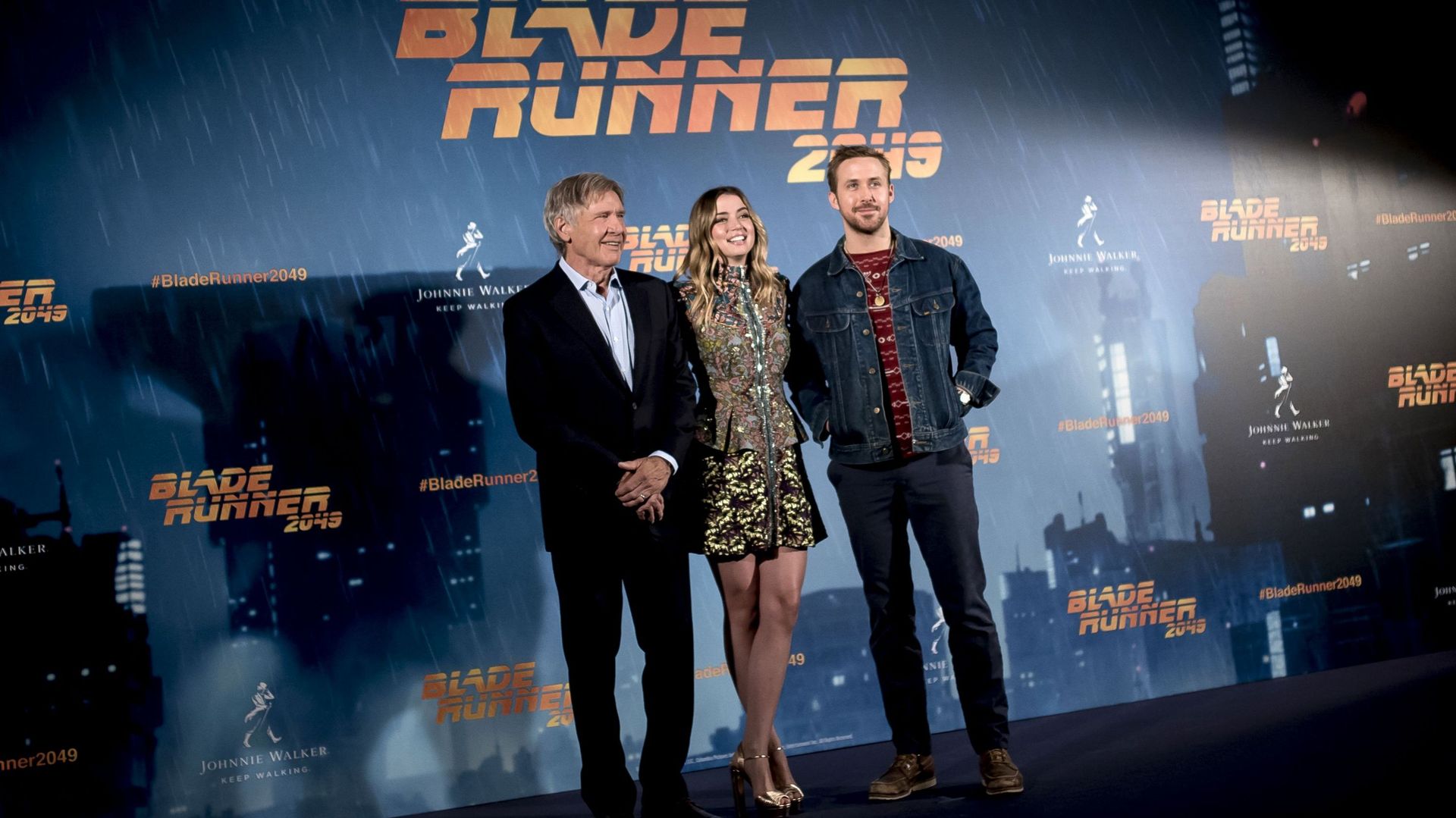 Harrison Ford, Ana de Armas et Ryan Gosling pour la promo de "Blade Runner 2049" à Madrid en 2017
