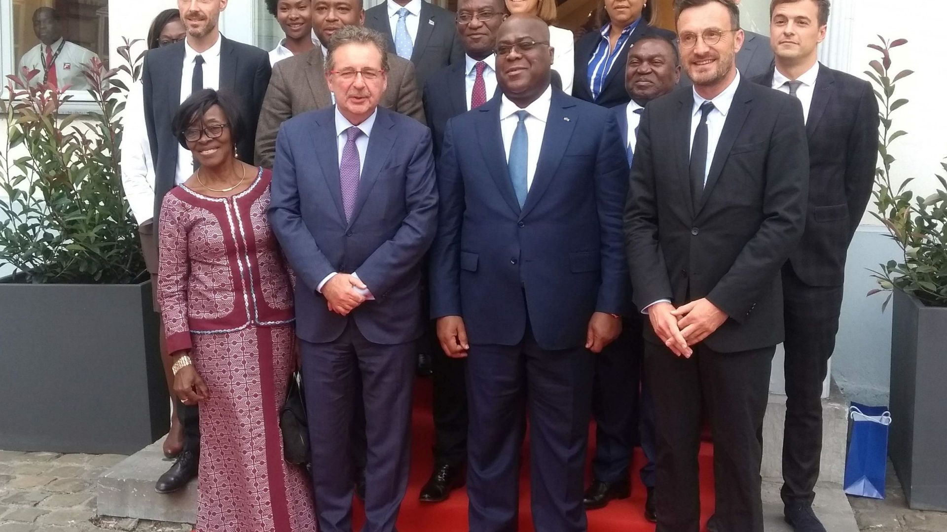 Le président congolais Felix Tshisekedi avec le ministre-président bruxellois Rudy Vervoort et le secrétaire d'état Pascal Smet, lors de sa visite en Belgique en 2019