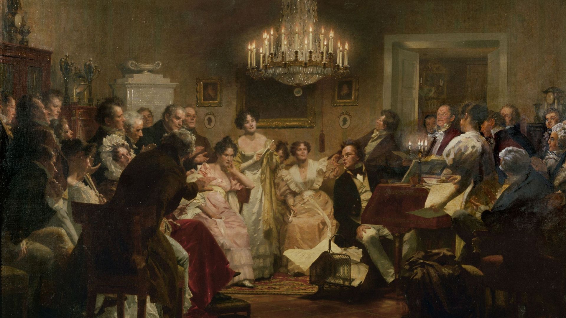 Franz Schubert au piano parmi ses amis