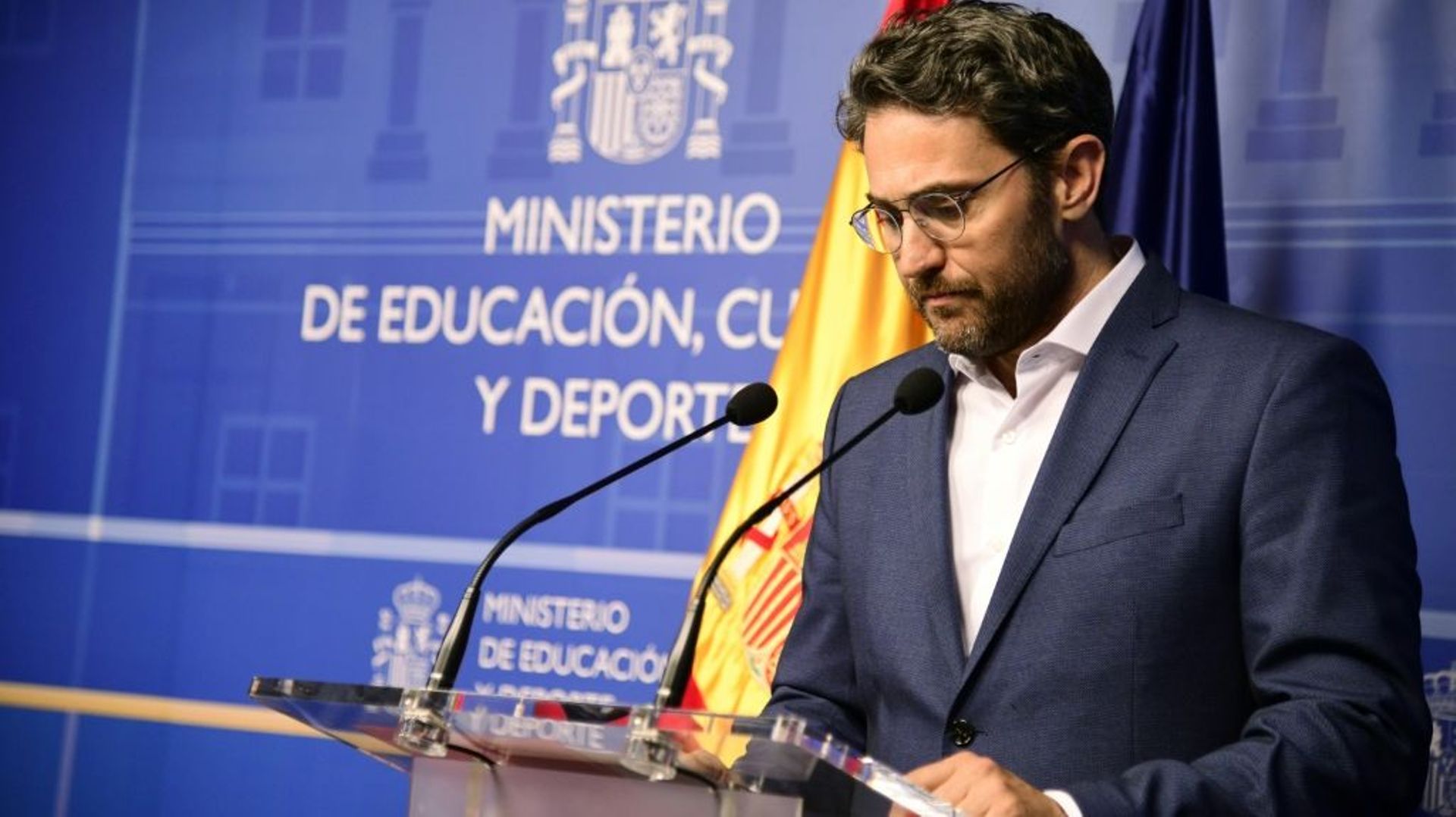 Le ministre de la Culture espagnol Maxim Huerta en conférence de presse à Madrid, le 13 juin 2018