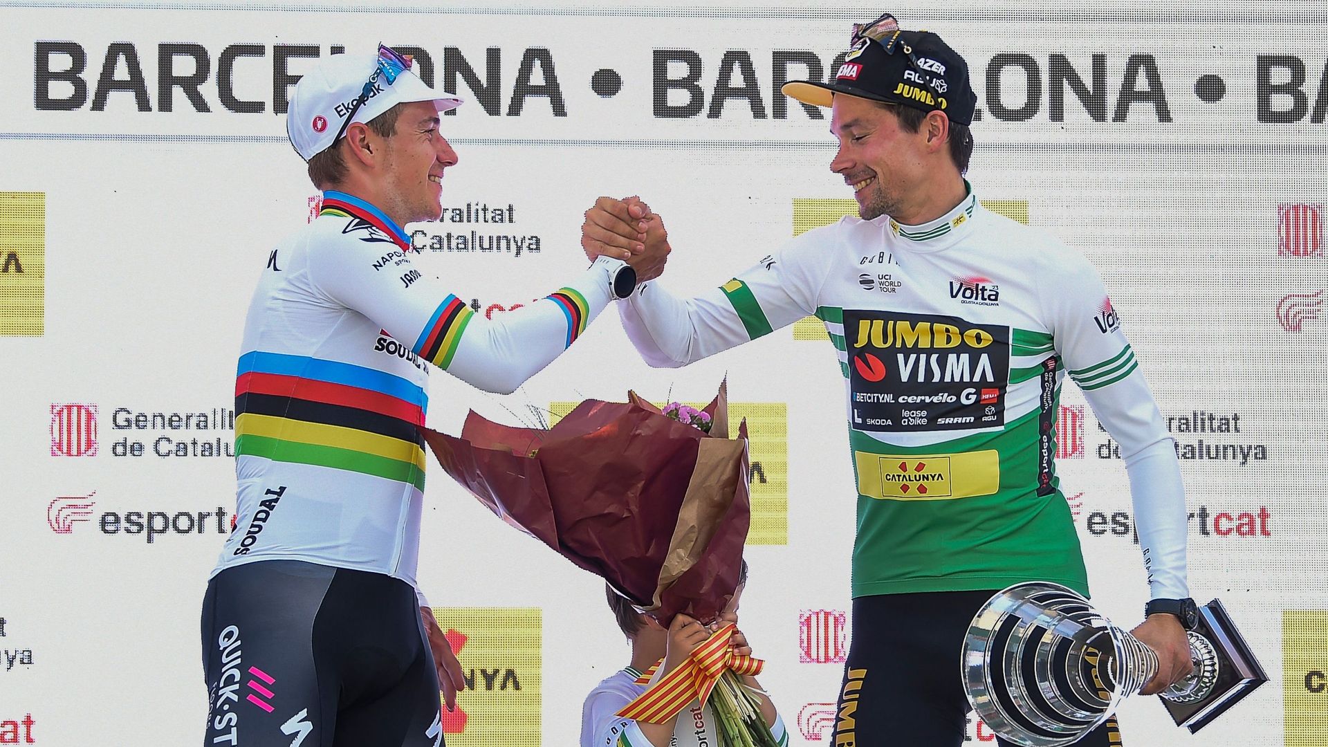Remco Evenepoel et Primoz Roglic sur le podium du Tour de Catalogne